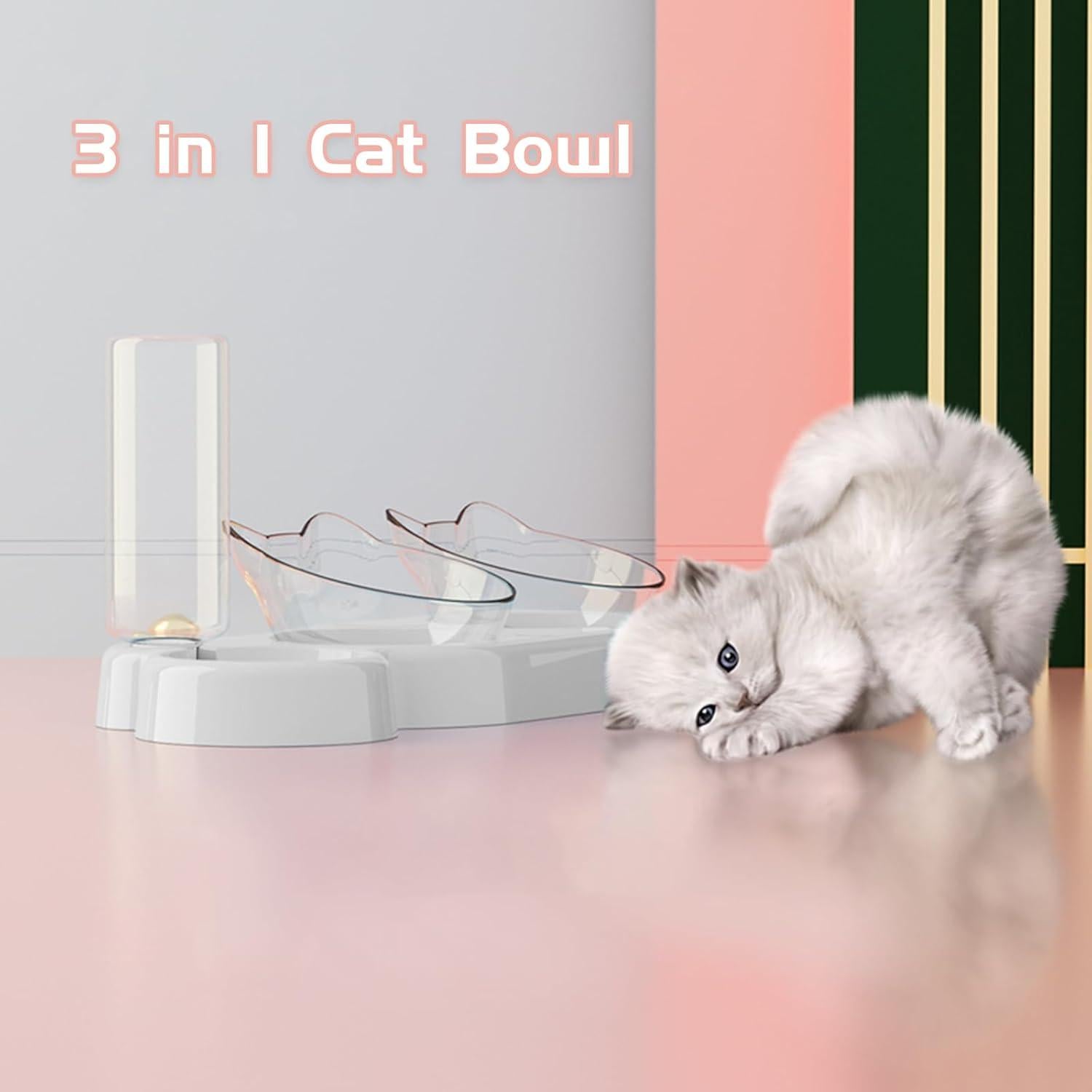 Soporte Elevado para Gato Marchul con 3 Cuencos y Botella 0.5L