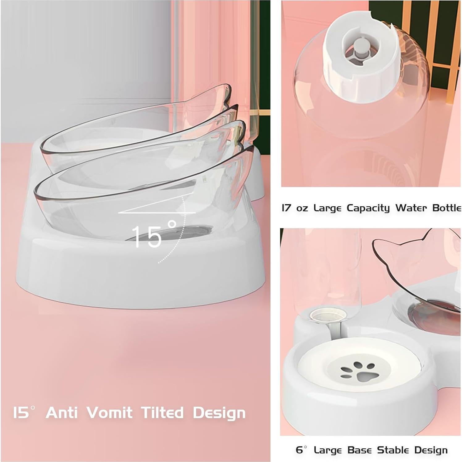 Soporte Elevado para Gato Marchul con 3 Cuencos y Botella 0.5L