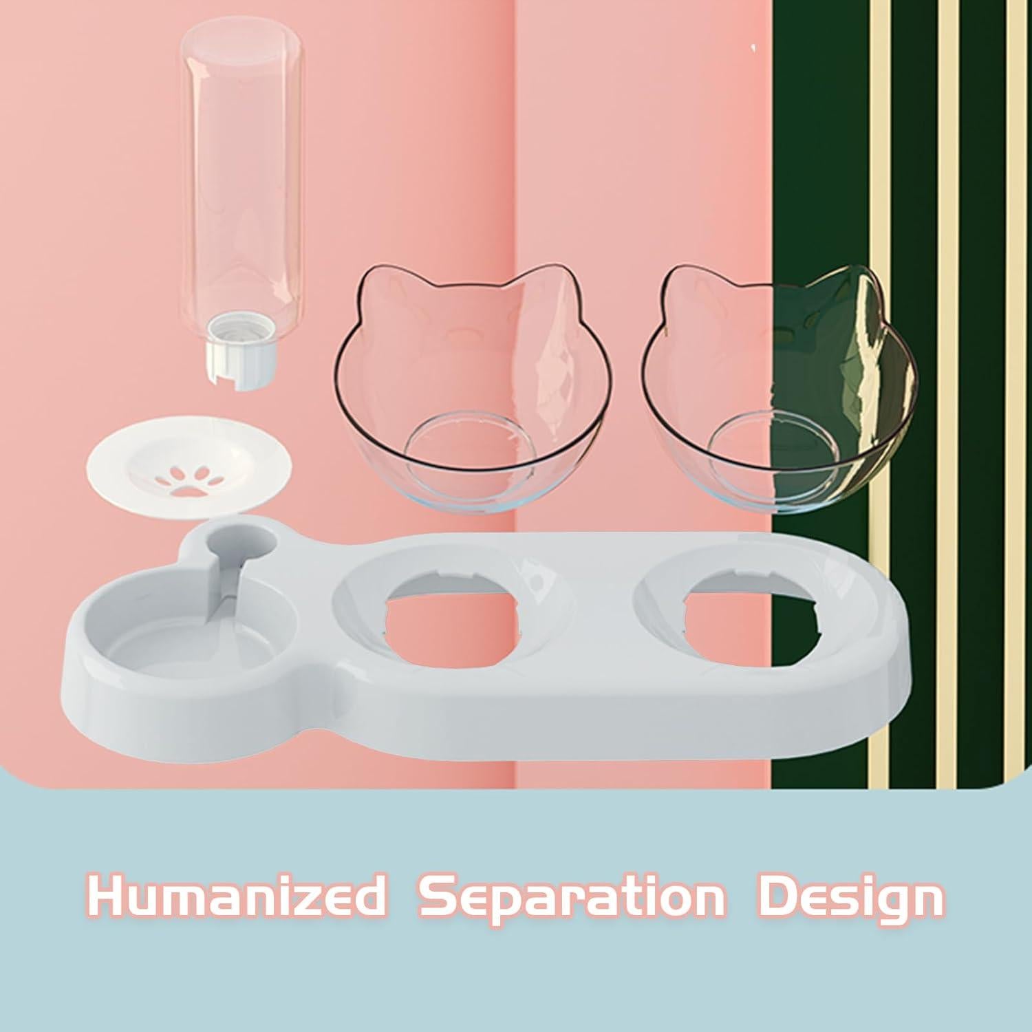 Soporte Elevado para Gato Marchul con 3 Cuencos y Botella 0.5L