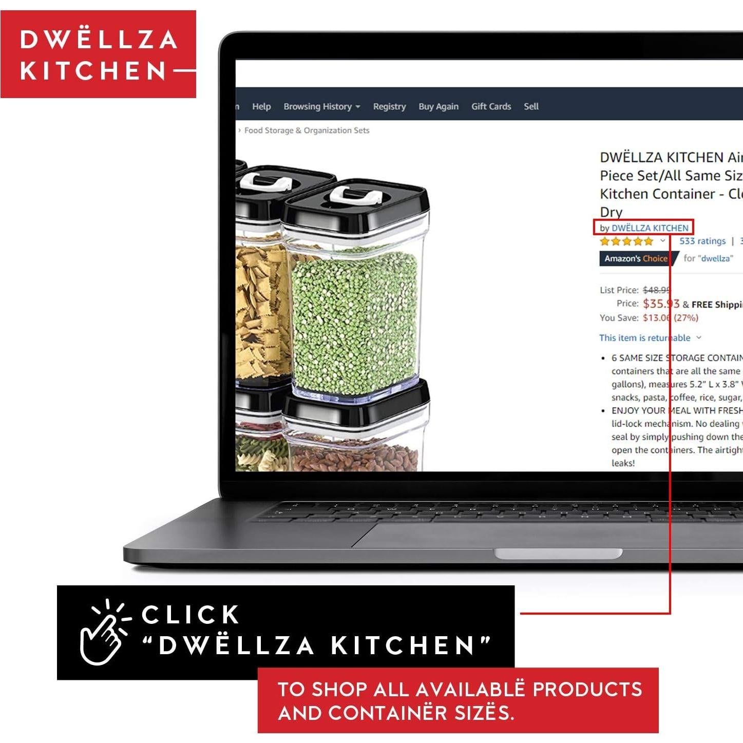 Juego de 6 Contenedores Herméticos DWELLZA 1L Plástico BPA Free