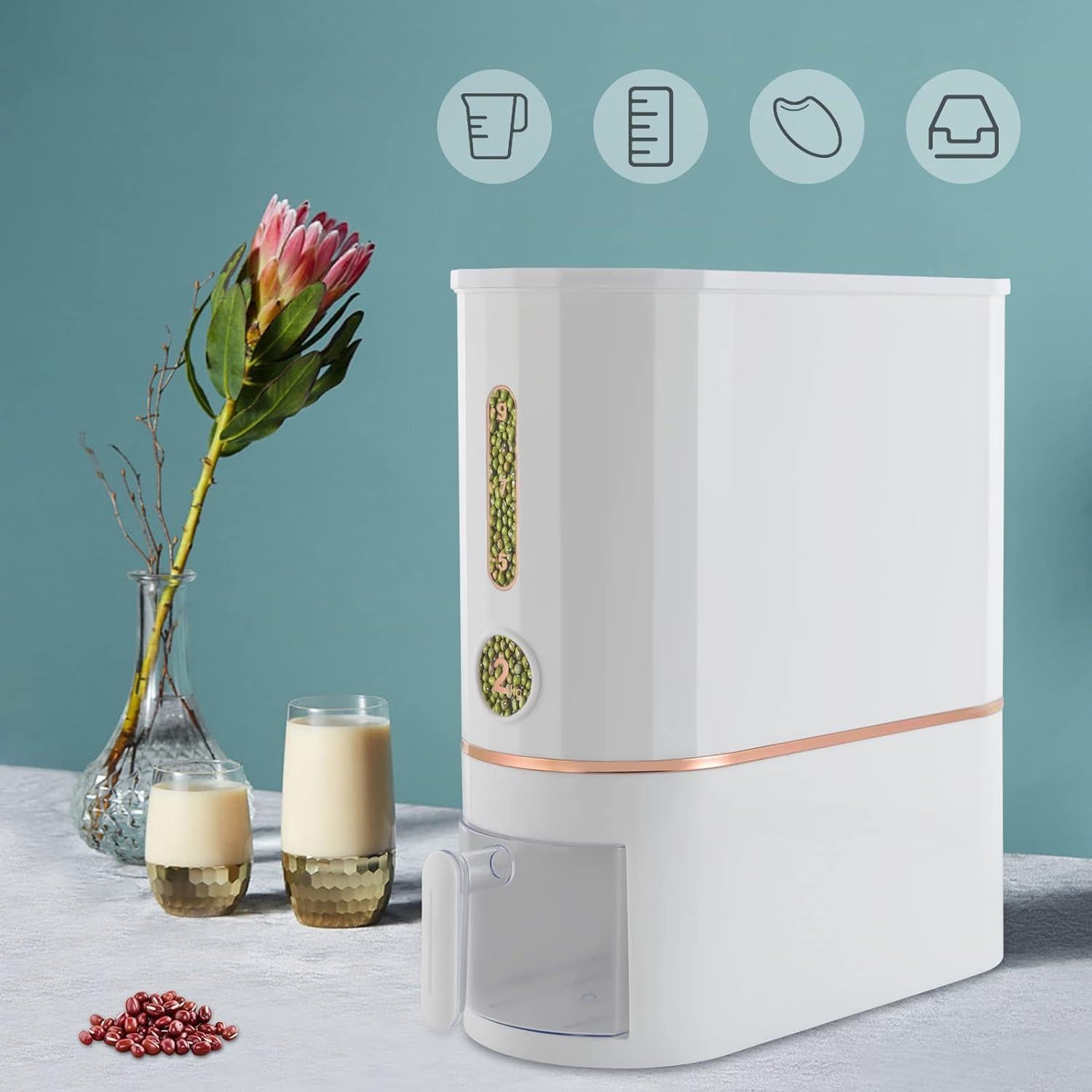 Dispensador de Arroz 10kg LKOEWQZAMX con Taza y Ventana