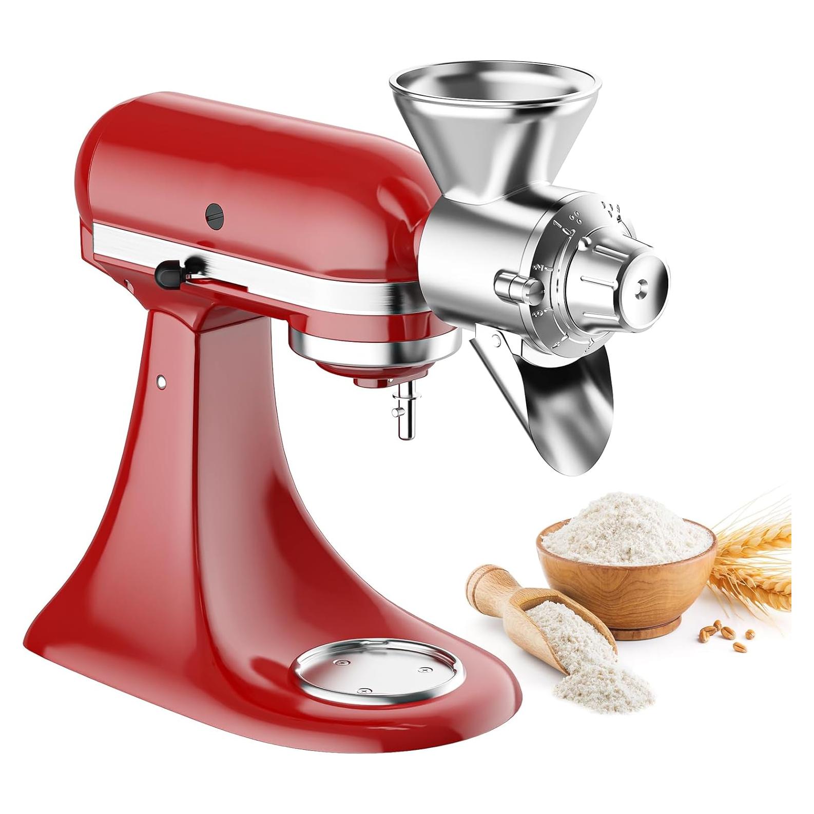 Gvode All Metal Grain Mill Attachment for Kitchenaid Stand Mixer, 9 Levels Grain Mill, Flour Mill, Fit for Non-Oily Dry Grain Corn, Coffee Bean, Buckwheat, Oats, Millet, Wheat and Other Cereals