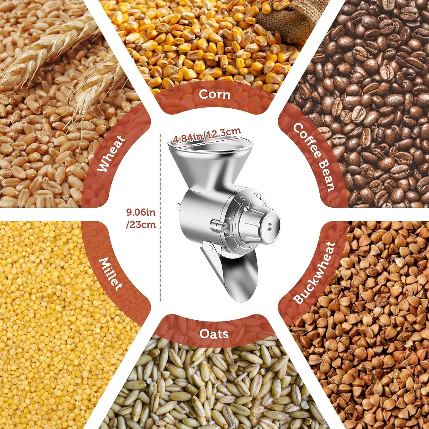 Gvode All Metal Grain Mill Attachment for Kitchenaid Stand Mixer, 9 Levels Grain Mill, Flour Mill, Fit for Non-Oily Dry Grain Corn, Coffee Bean, Buckwheat, Oats, Millet, Wheat and Other Cereals