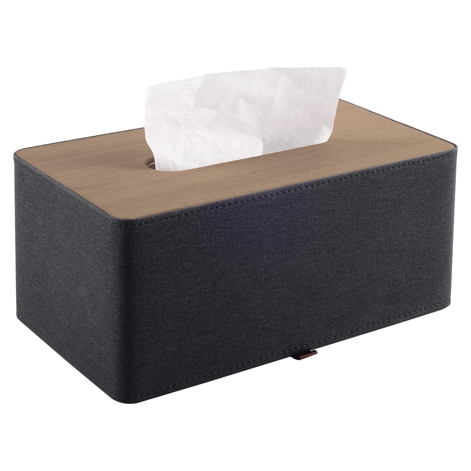 Soporte para Caja de Tejidos RHCSZ Cuero Sintético Negro 25x13.5cm