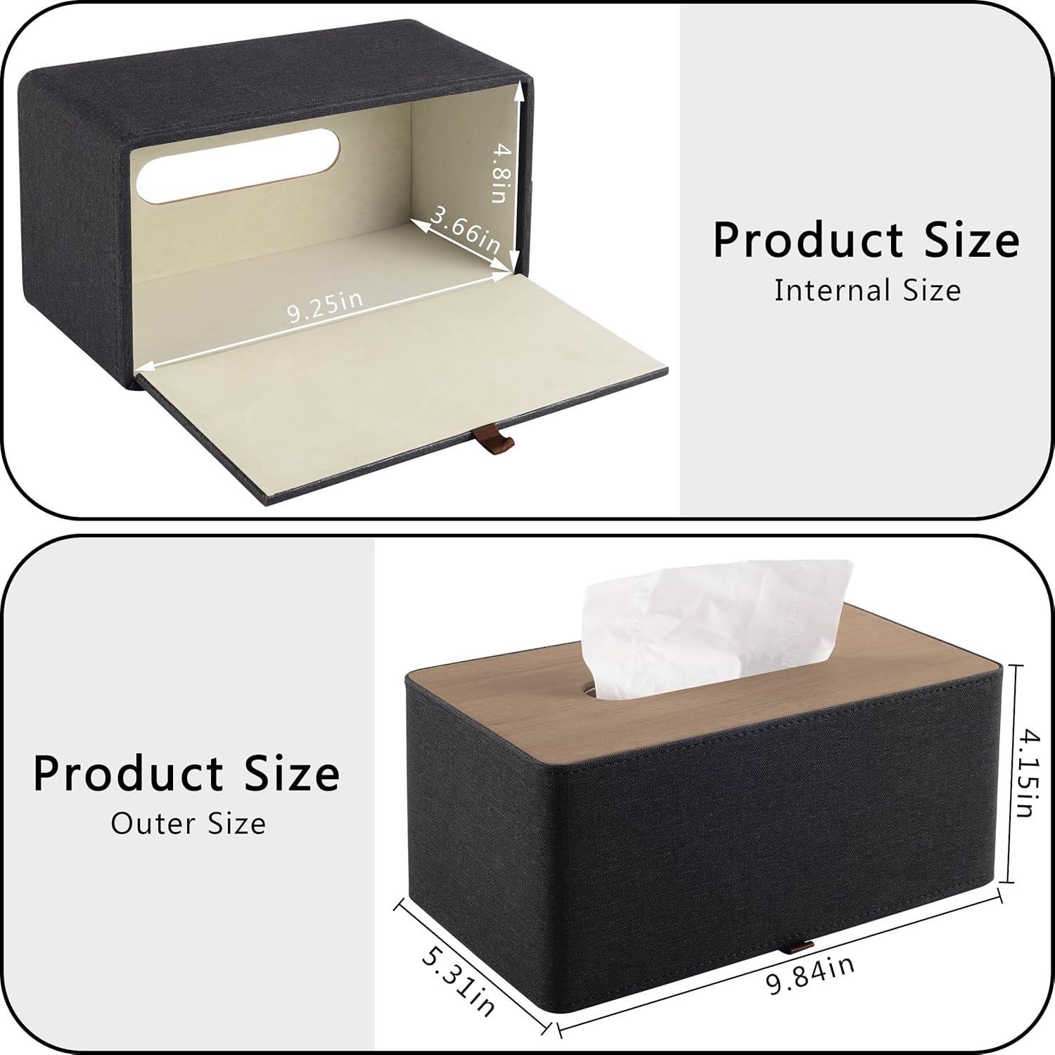 Soporte para Caja de Tejidos RHCSZ Cuero Sintético Negro 25x13.5cm