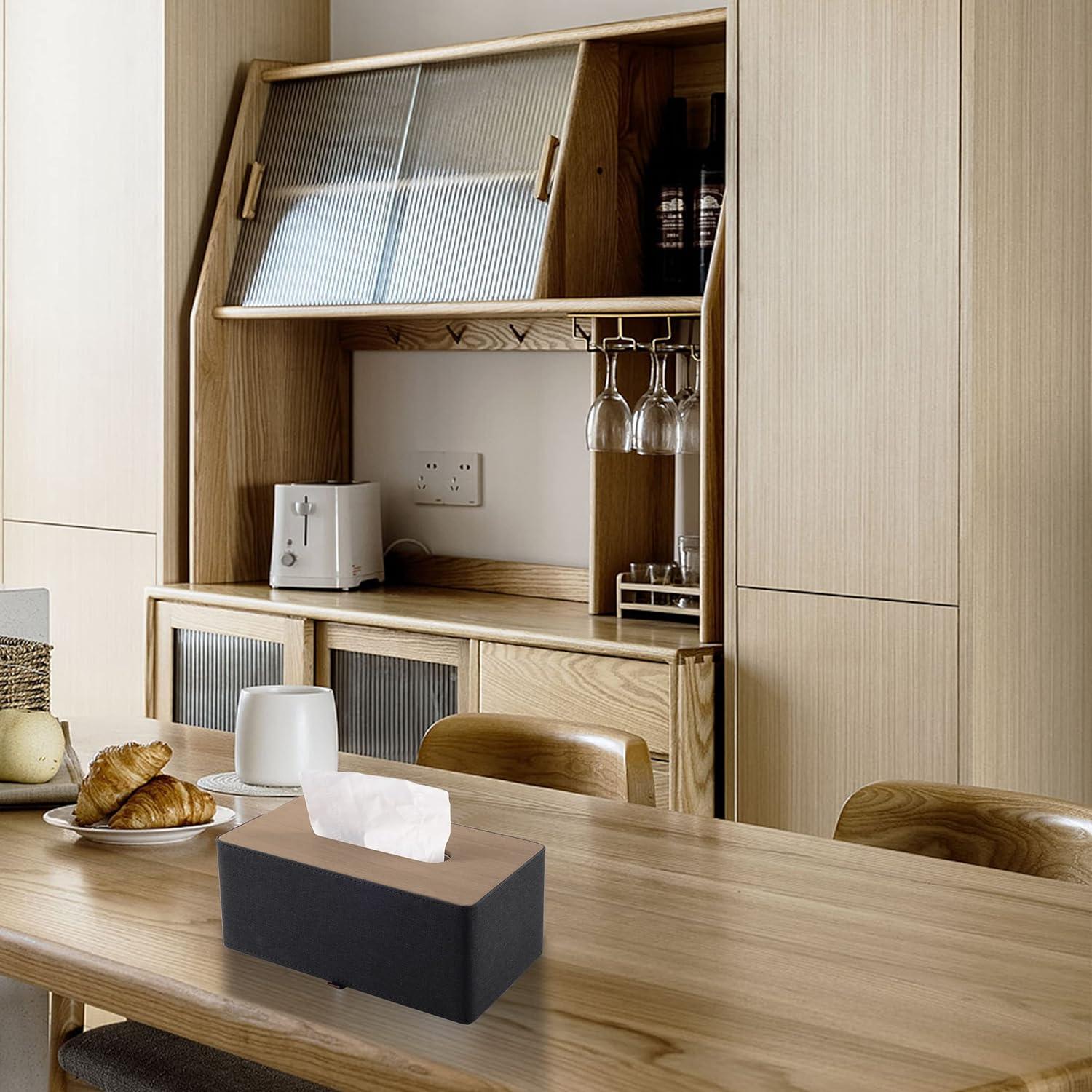 Soporte para Caja de Tejidos RHCSZ Cuero Sintético Negro 25x13.5cm