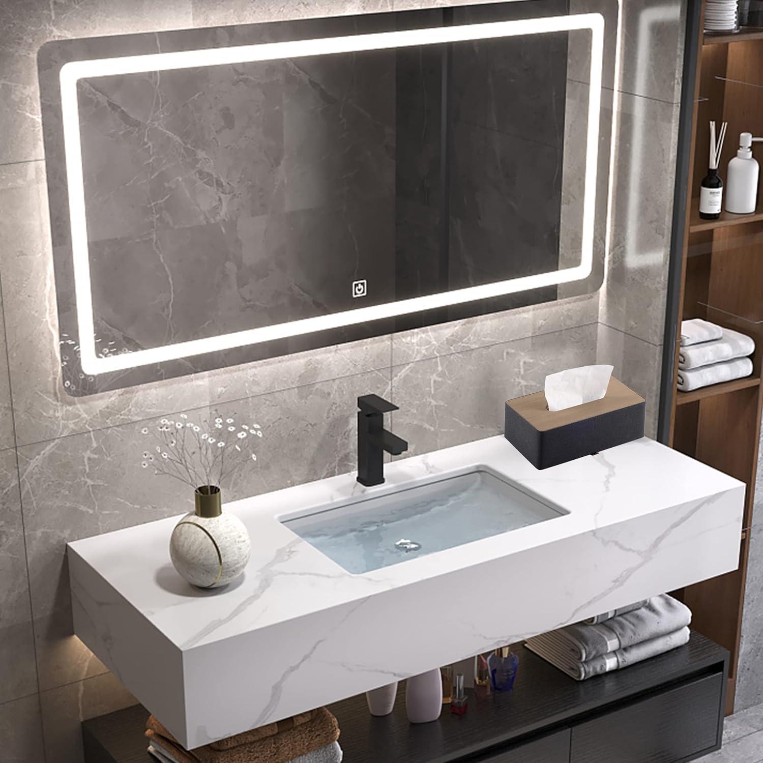 Soporte para Caja de Tejidos RHCSZ Cuero Sintético Negro 25x13.5cm