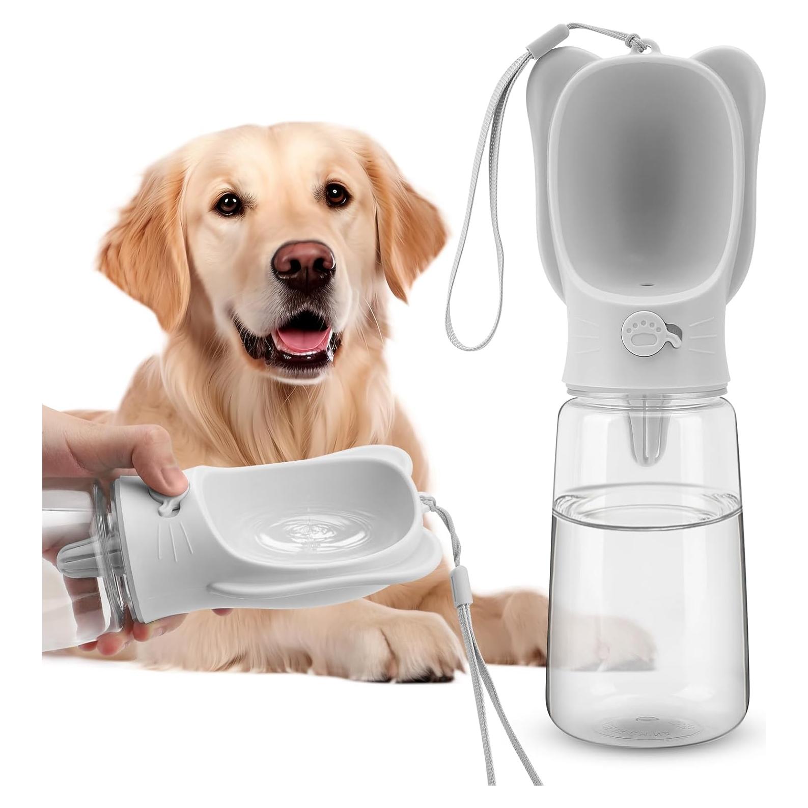 Portable Dogs Water Bottle with Food Storage Container, Leakproof Travel Pets Drinking Water Dispenser Feeder for Outdoor Dog Stuff Accessories Items for Cats, Puppy,for Walking, Hiking (White, 550ml)
