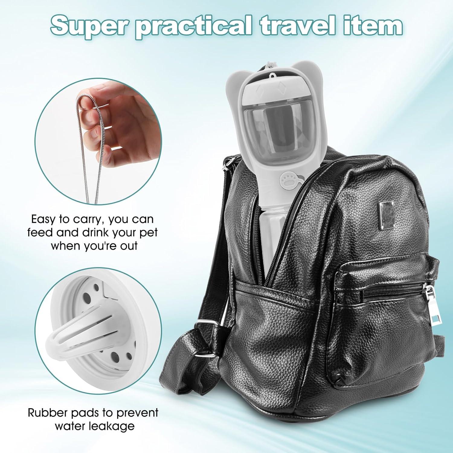 Portable Dogs Water Bottle with Food Storage Container, Leakproof Travel Pets Drinking Water Dispenser Feeder for Outdoor Dog Stuff Accessories Items for Cats, Puppy,for Walking, Hiking (White, 550ml)