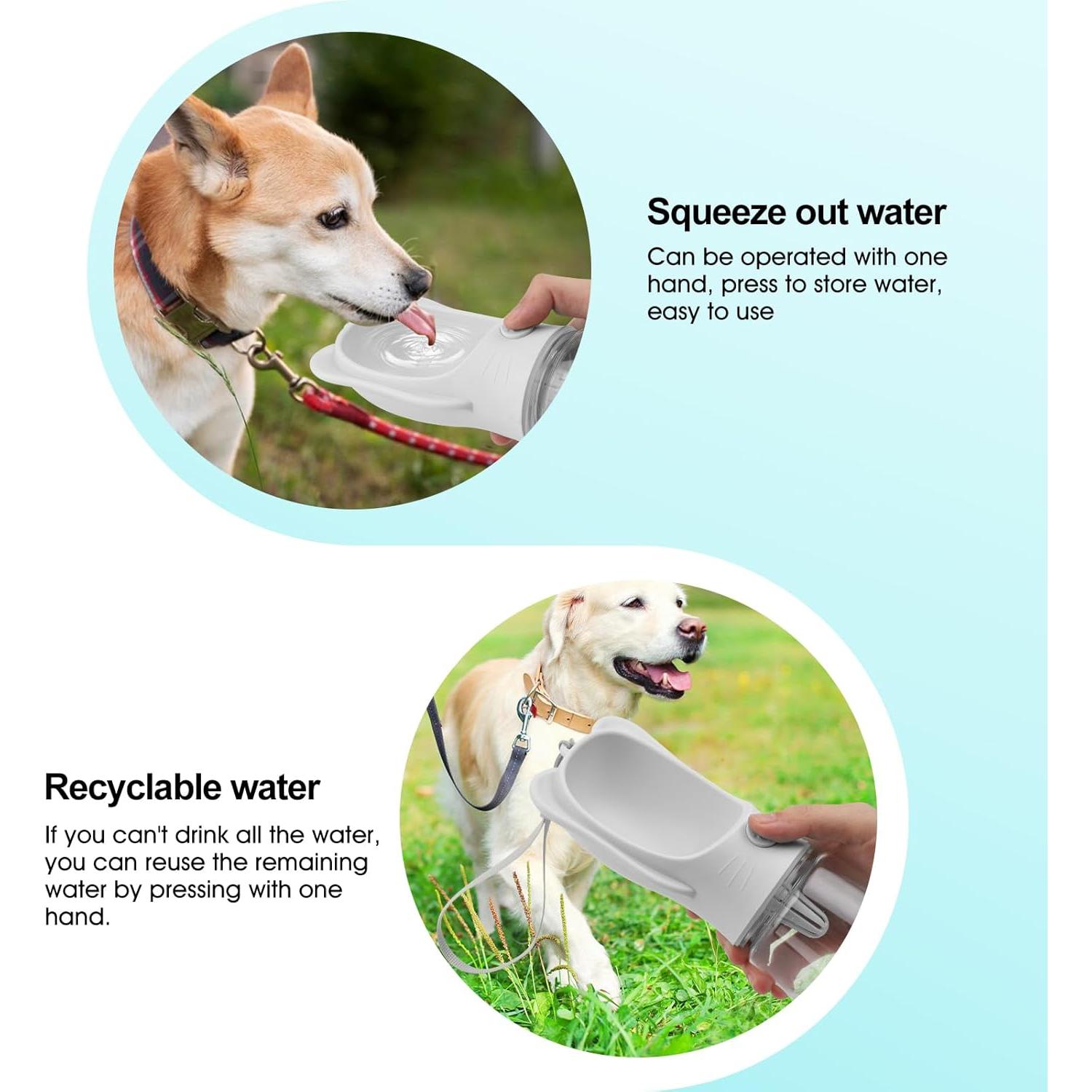 Portable Dogs Water Bottle with Food Storage Container, Leakproof Travel Pets Drinking Water Dispenser Feeder for Outdoor Dog Stuff Accessories Items for Cats, Puppy,for Walking, Hiking (White, 550ml)