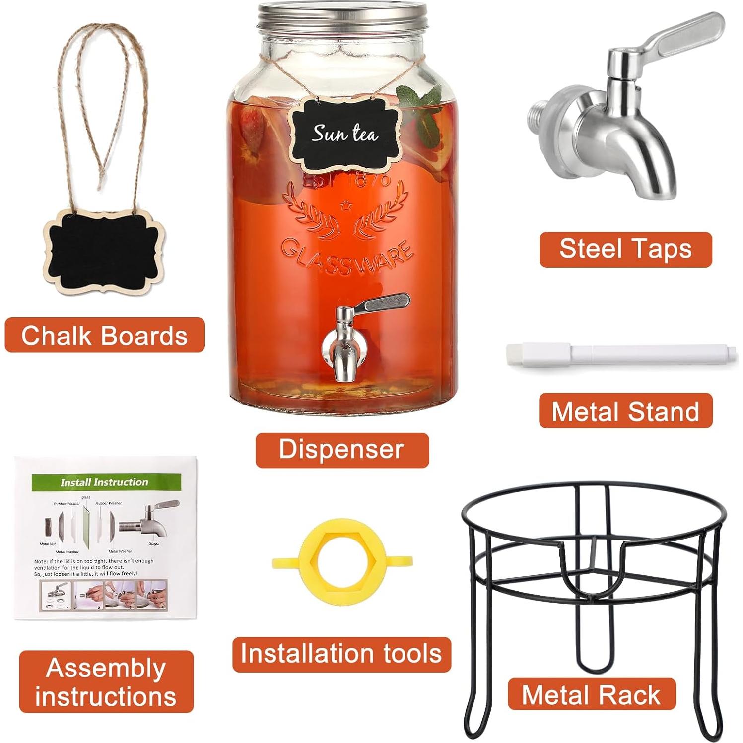 Dispensador de Bebidas de Vidrio 5.68L MiraEase con Grifo Acero