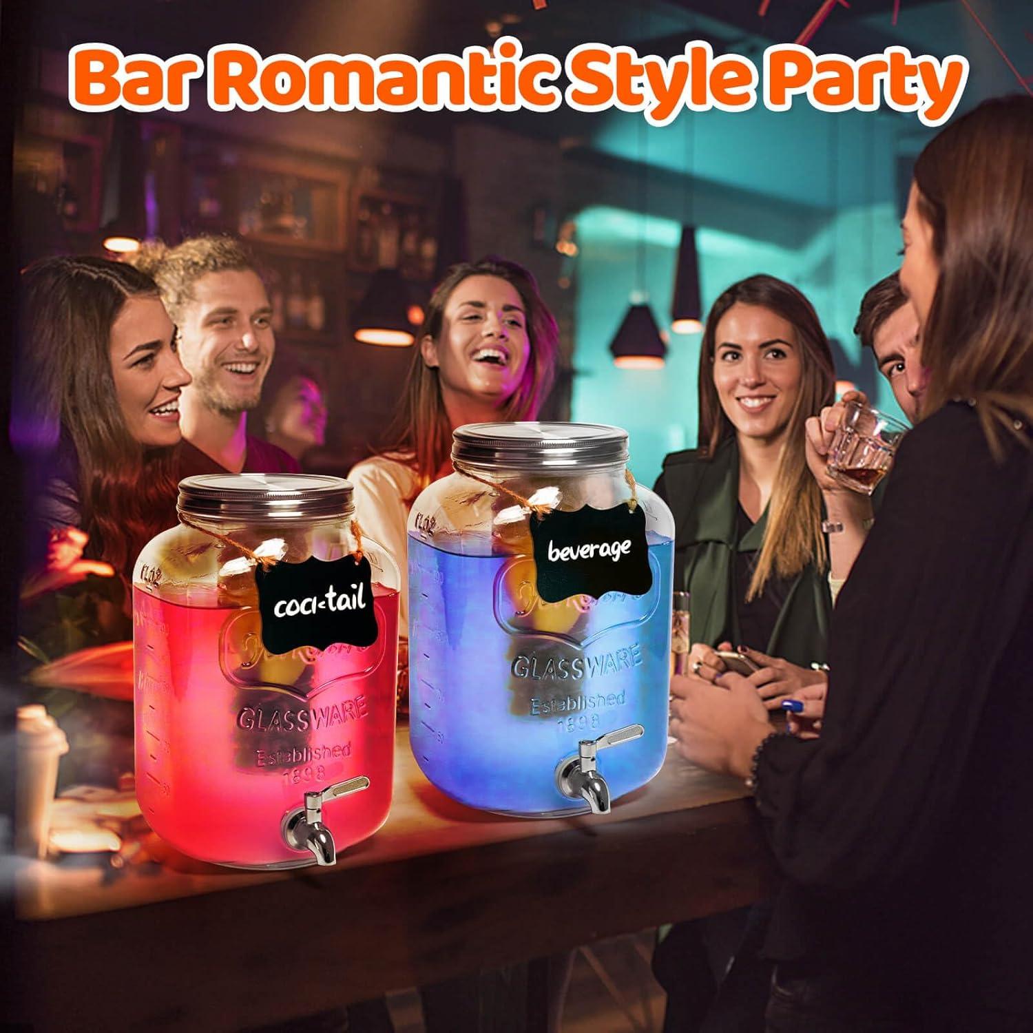 2 PCS 2 Gallon Drink Dispensers - Glass Peverage Dispenser for Parties with 18/8 Stainless Steel Spigots, Lemonade Dispenser Juice, Water Dispensers Sun Tea Glass Jar for Outside, Party‘s Gift