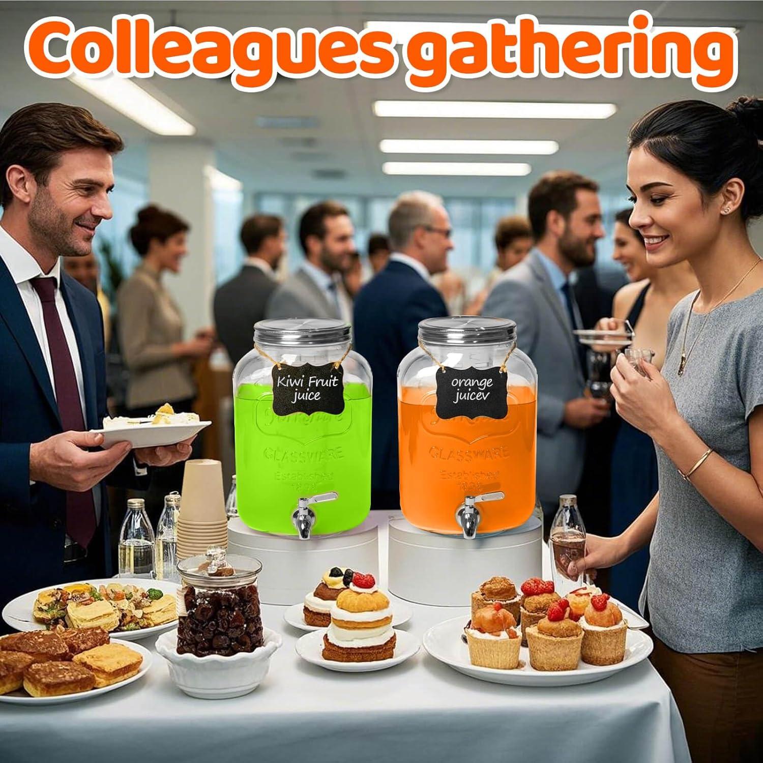 2 PCS 2 Gallon Drink Dispensers - Glass Peverage Dispenser for Parties with 18/8 Stainless Steel Spigots, Lemonade Dispenser Juice, Water Dispensers Sun Tea Glass Jar for Outside, Party‘s Gift