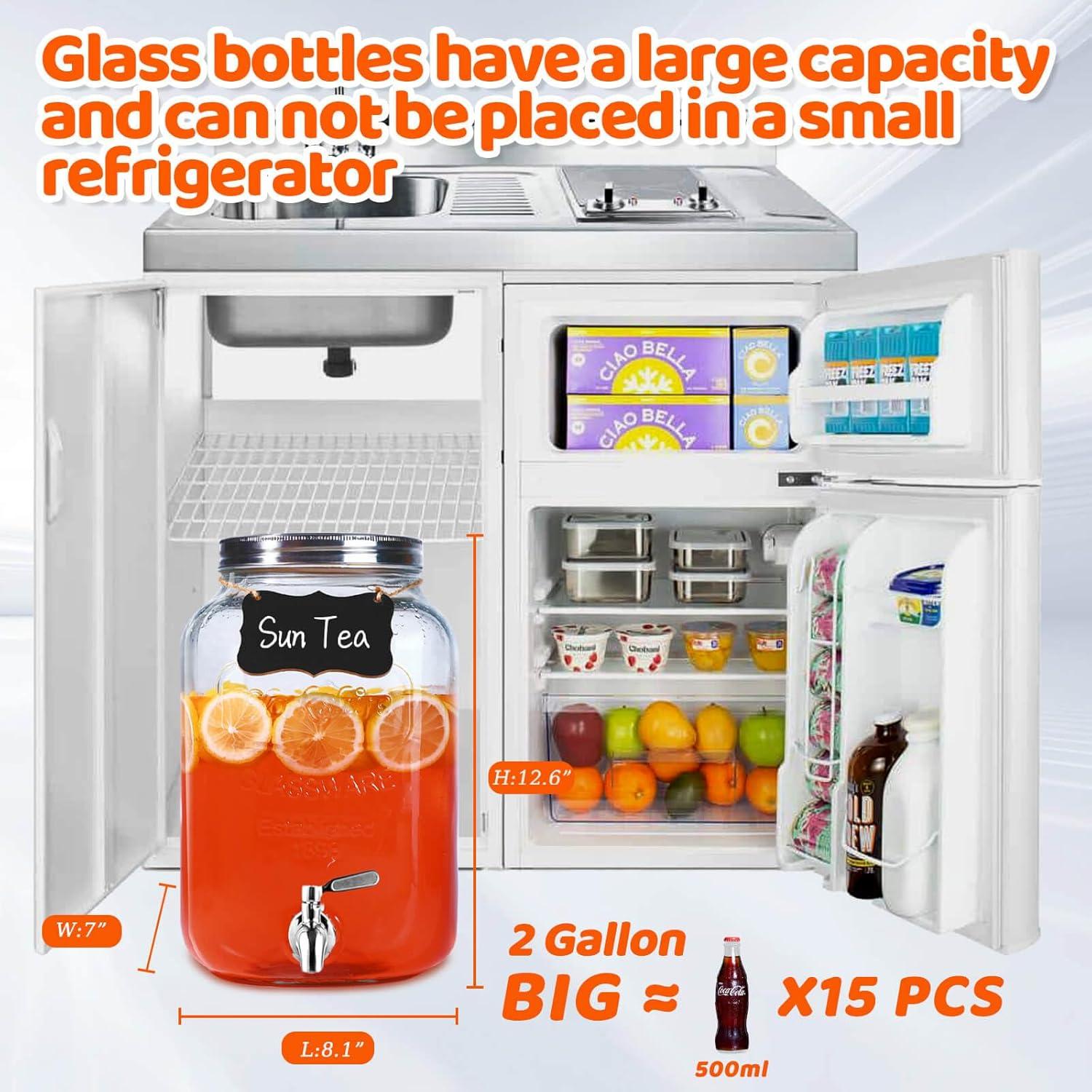 2 PCS 2 Gallon Drink Dispensers - Glass Peverage Dispenser for Parties with 18/8 Stainless Steel Spigots, Lemonade Dispenser Juice, Water Dispensers Sun Tea Glass Jar for Outside, Party‘s Gift