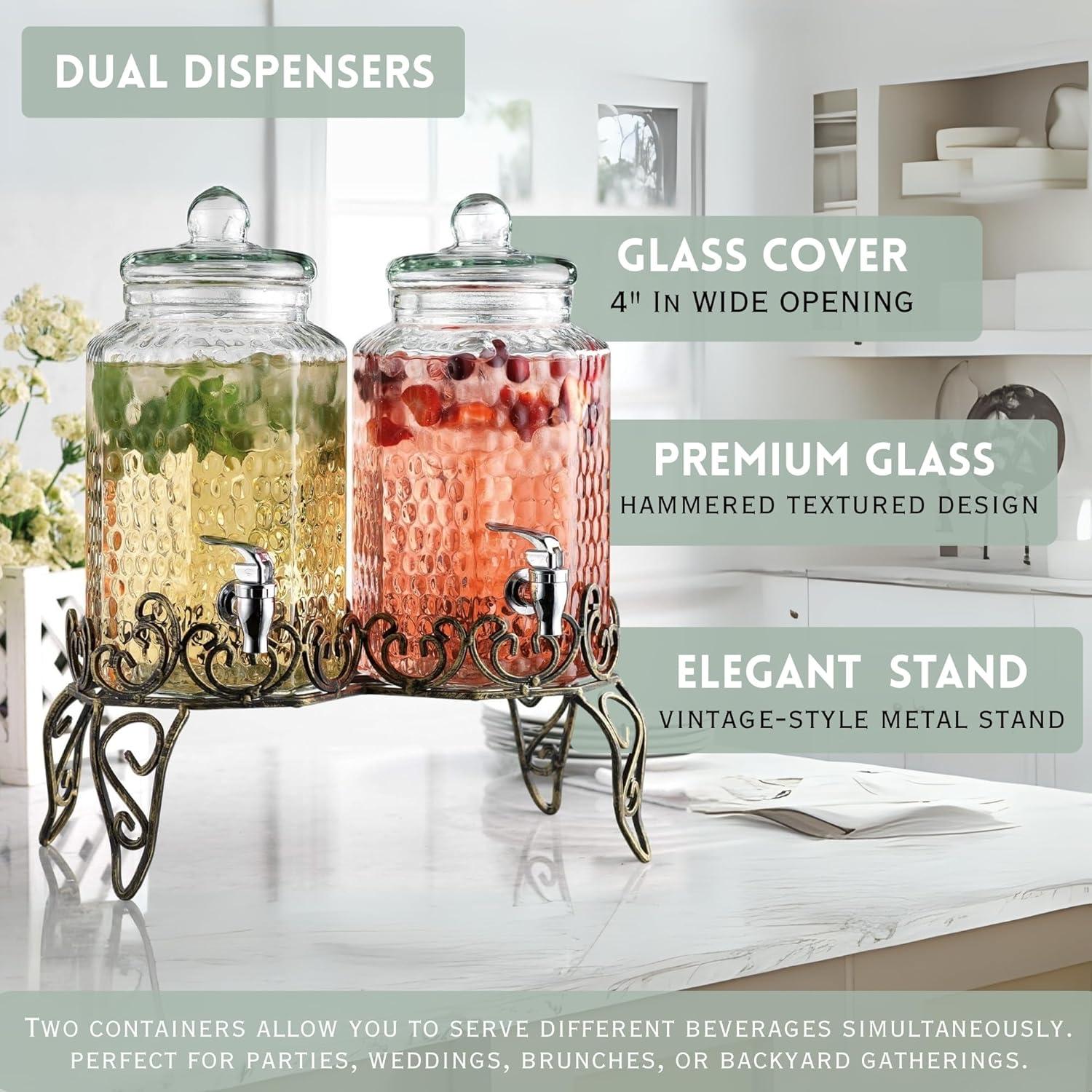 Dispensador de Bebidas de Vidrio MosJos 2x1 Galón Clásico