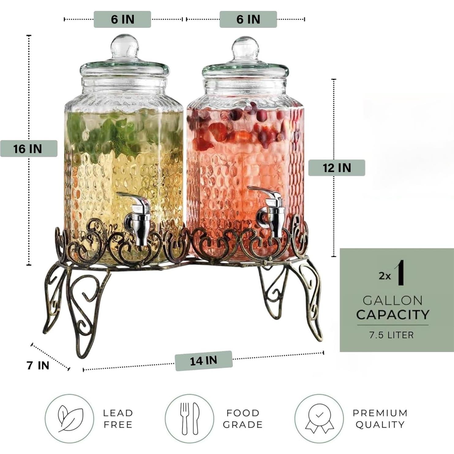 Dispensador de Bebidas de Vidrio MosJos 2x1 Galón Clásico