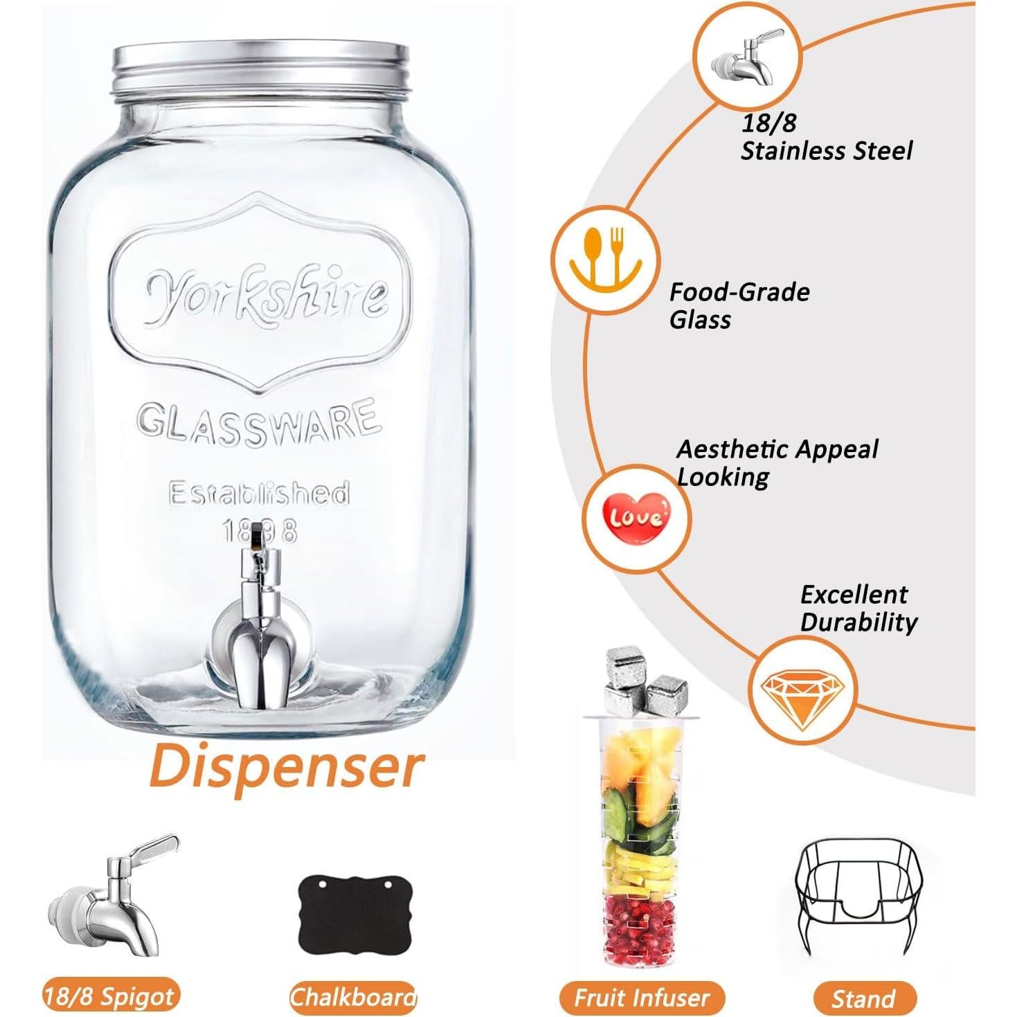 Dispensador de Bebidas de Vidrio 2 Galones Gasgimos con Grifo