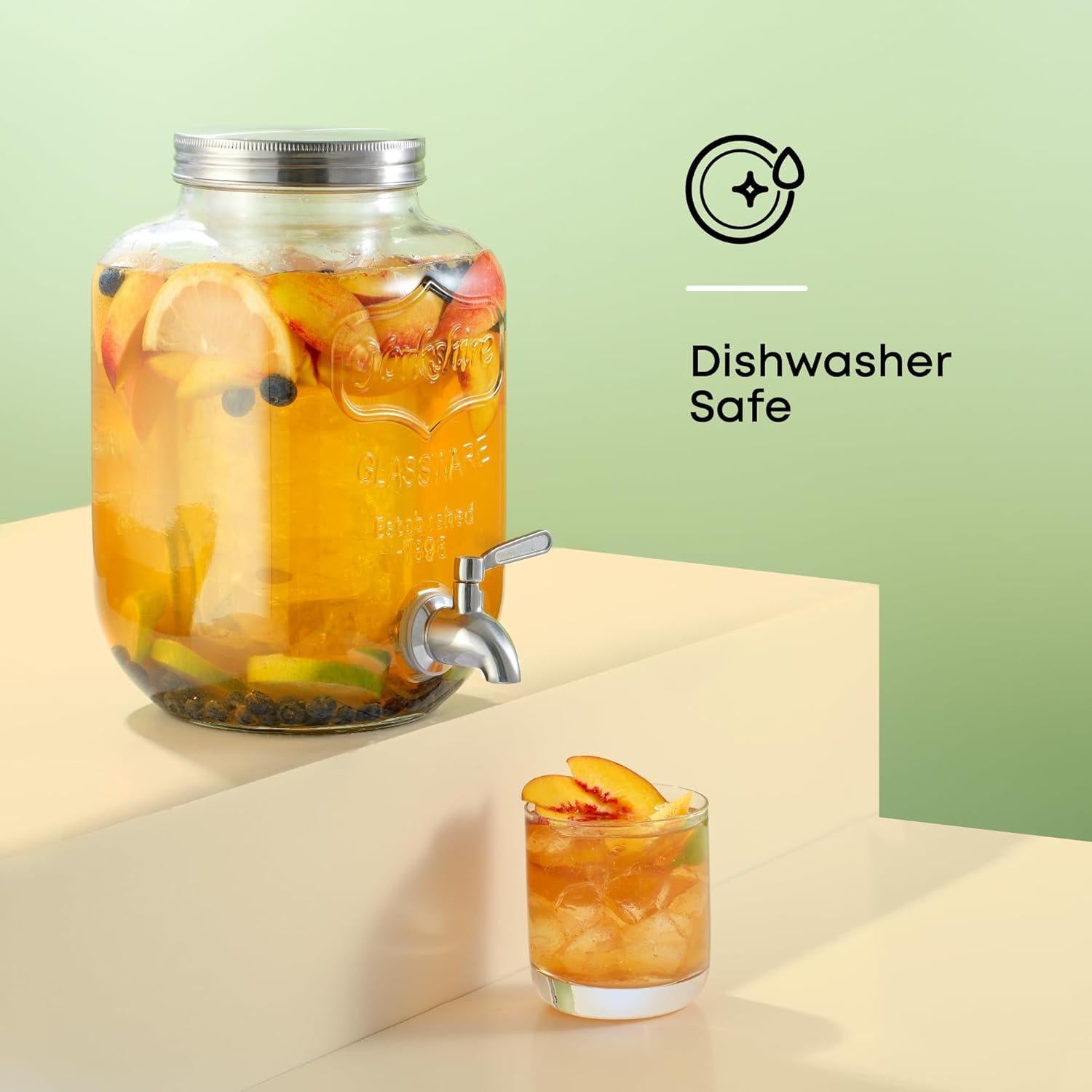 Dispensador de Bebidas JoyJolt 3.78L Vidrio con Grifo Acero