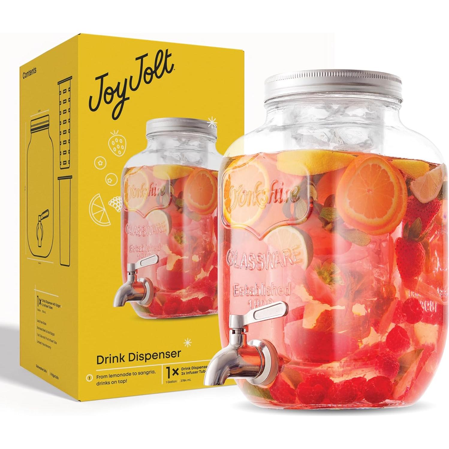 Dispensador de Bebidas JoyJolt 3.78L Vidrio con Grifo Acero