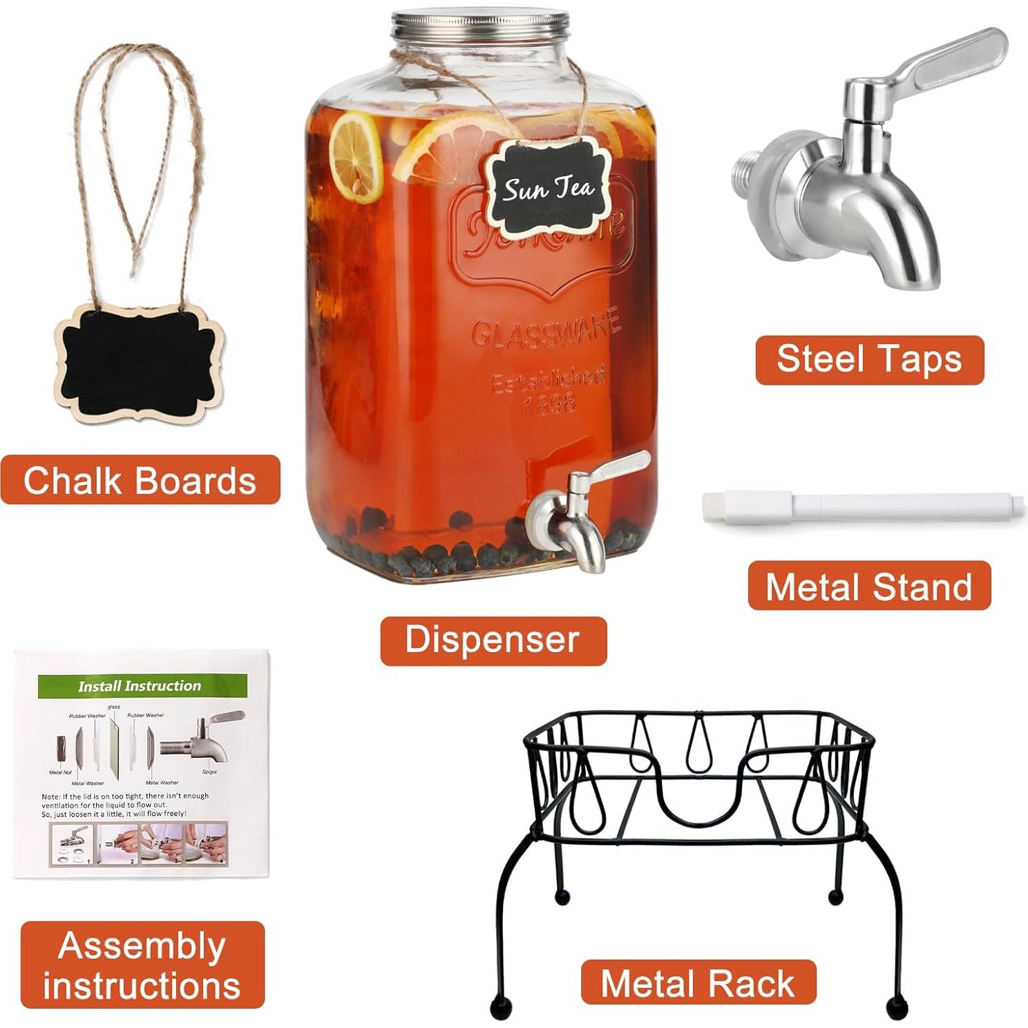 Dispensador de Bebidas de Vidrio 2 Galones MiraEase con Grifo