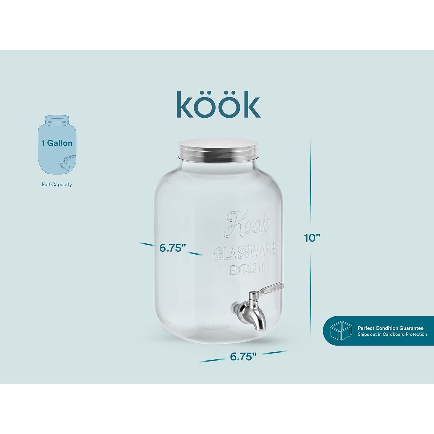 Dispensador de Bebidas de Vidrio KooK 3.78L con Grifo Inoxidable