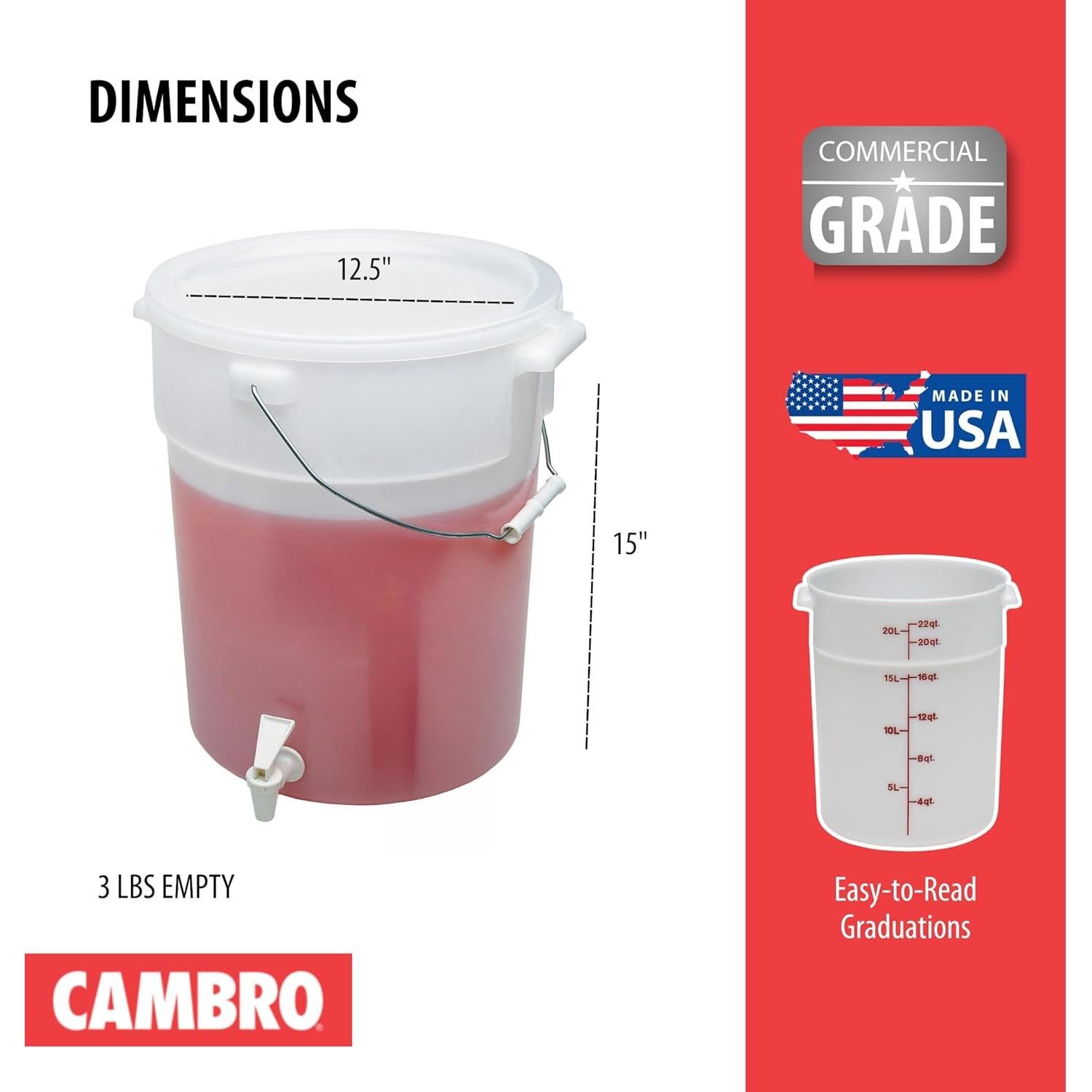 Cambro DSPR6148 SIX-GALLON (22,7 L) BEVERAGE DISPENSER, White, 22 Quart Case of 1