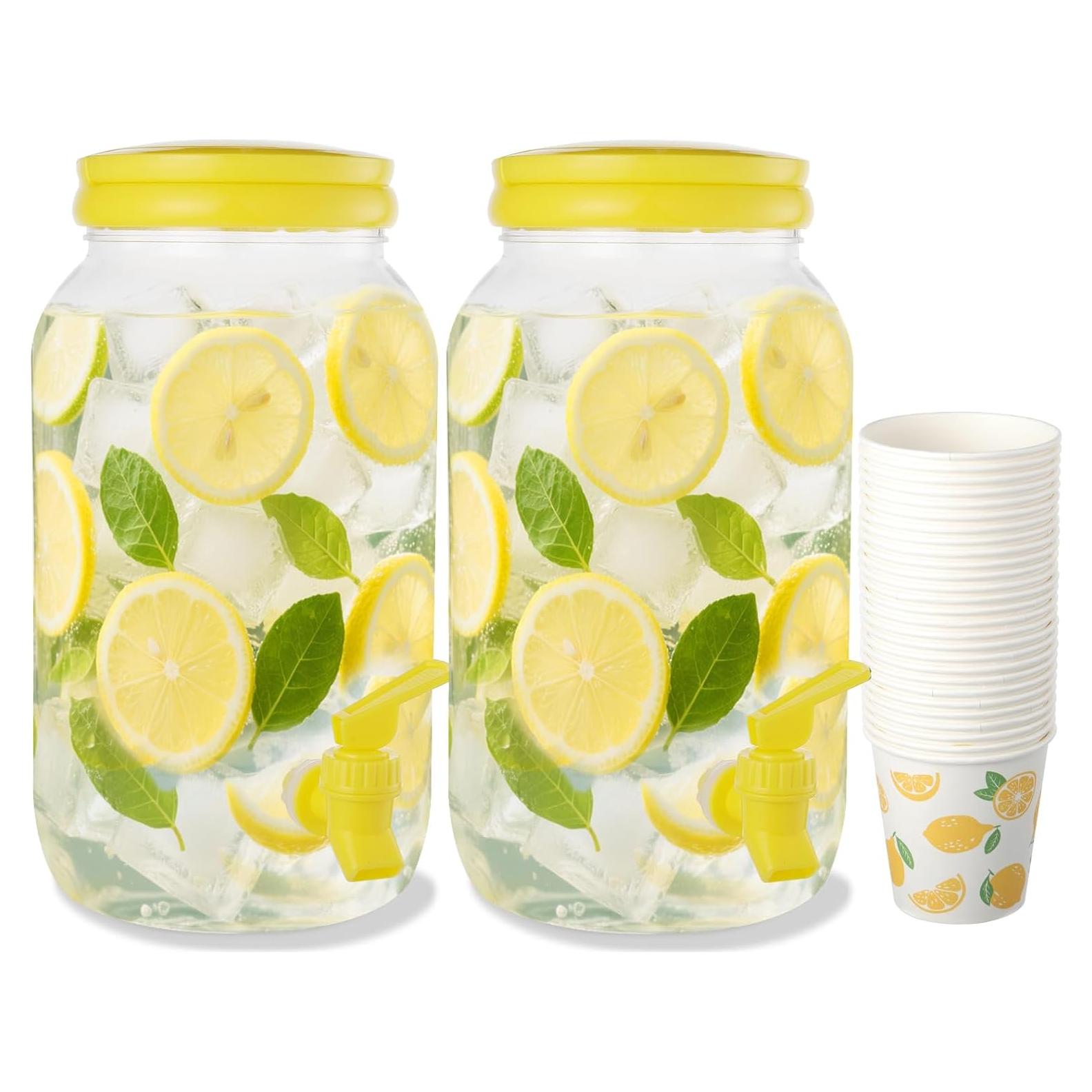 Set 2 Dispensadores de Bebidas Plástico + 40 Vasos Papel Limón