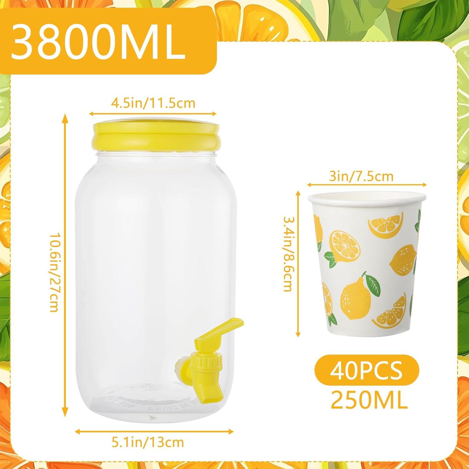 Set 2 Dispensadores de Bebidas Plástico + 40 Vasos Papel Limón