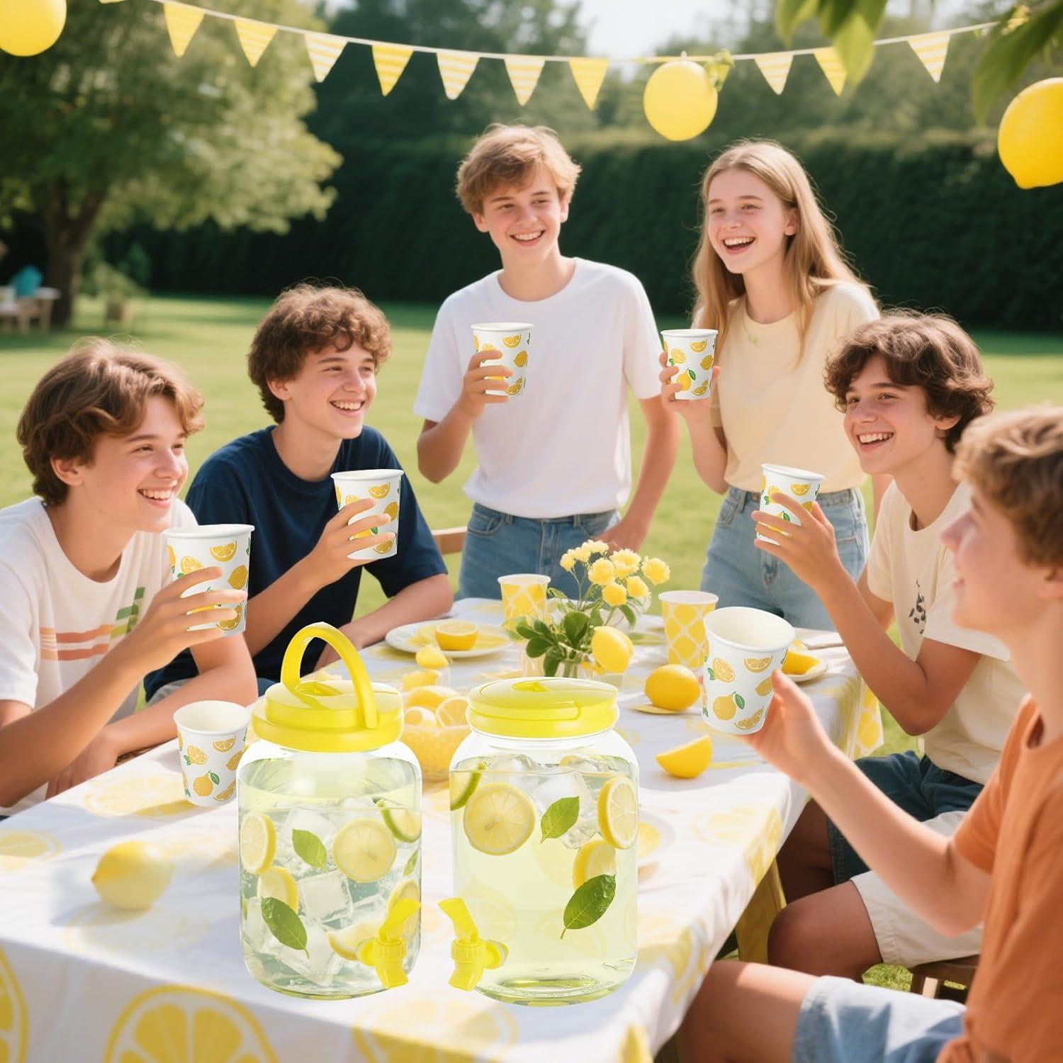 Set 2 Dispensadores de Bebidas Plástico + 40 Vasos Papel Limón