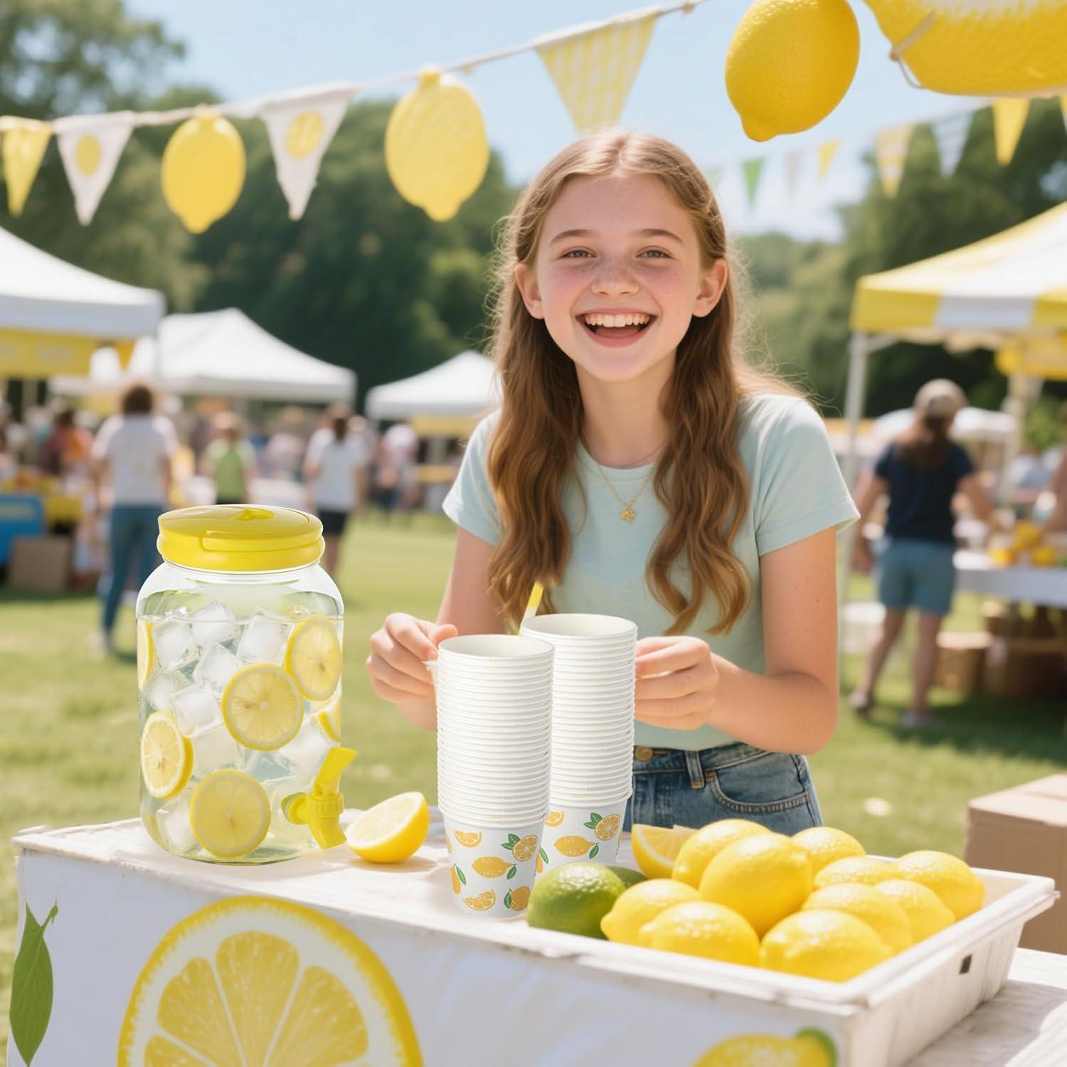 Set 2 Dispensadores de Bebidas Plástico + 40 Vasos Papel Limón