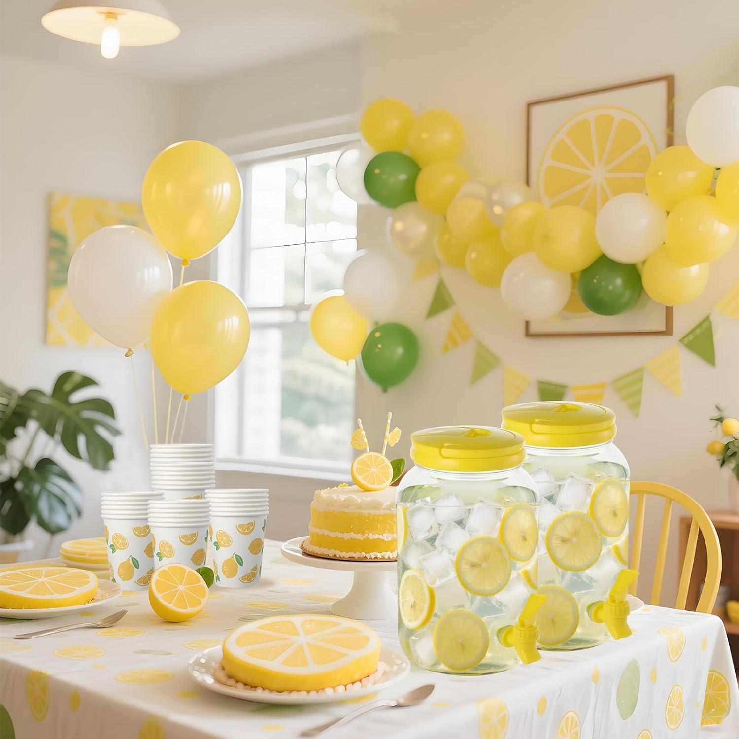 Set 2 Dispensadores de Bebidas Plástico + 40 Vasos Papel Limón