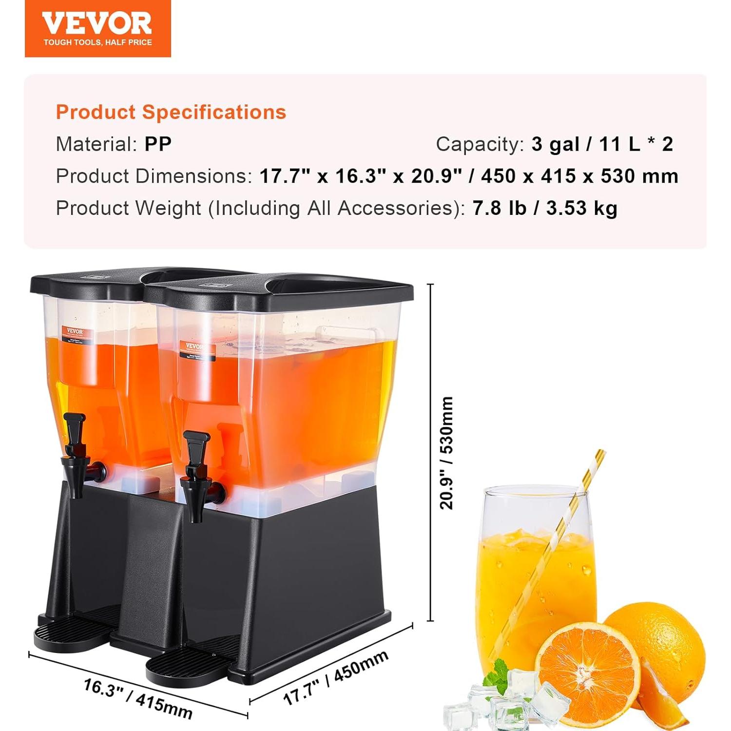 Dispensador de Bebidas VEVOR 11L Doble 2x3 Galones con Grifo