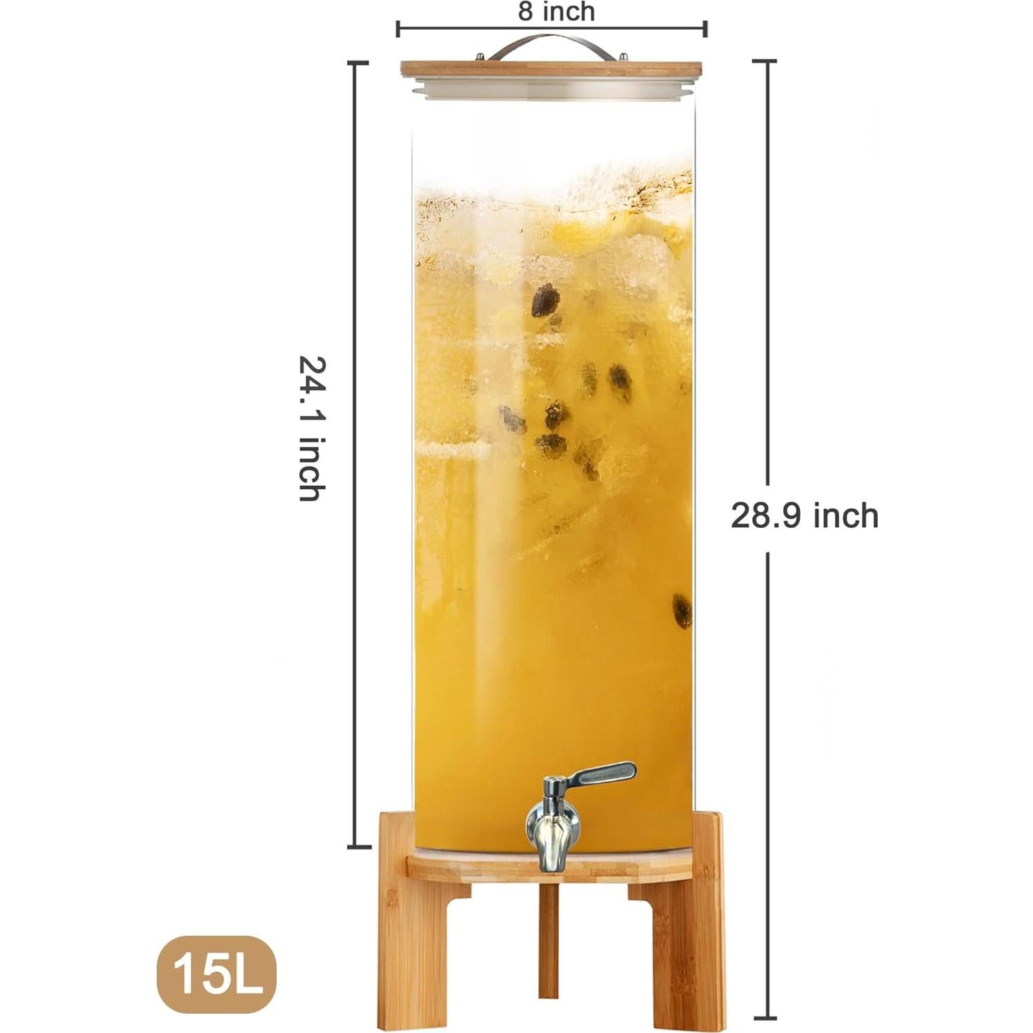 Dispensador de Bebidas de Vidrio 15L TOCLIU con Soporte de Madera