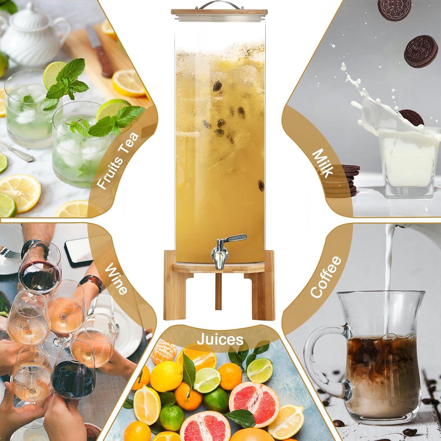 Dispensador de Bebidas de Vidrio 15L TOCLIU con Soporte de Madera