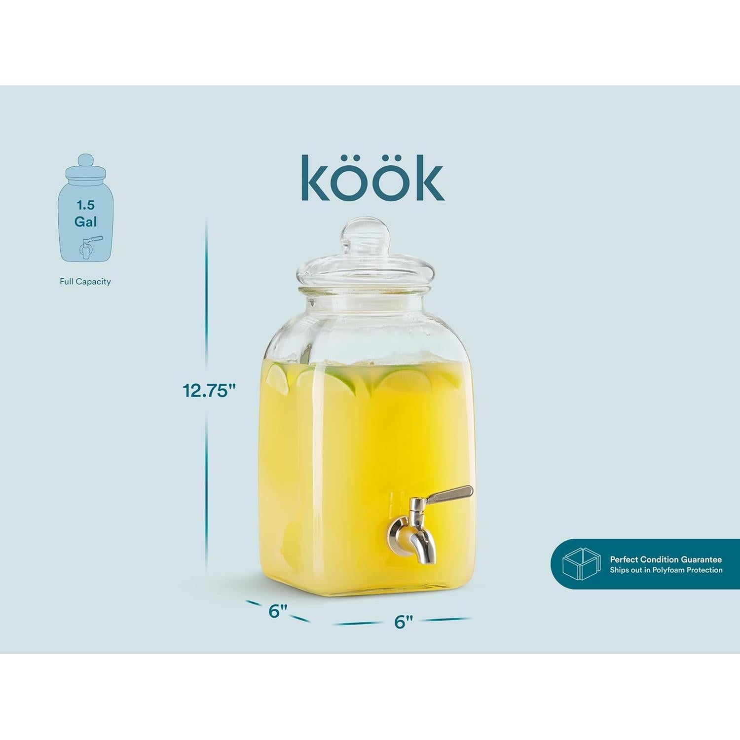 Dispensador de Bebidas KooK de Vidrio 4.73L con Grifo Inoxidable