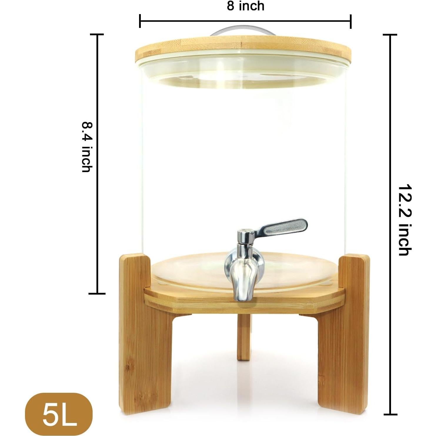 Dispensador de Bebidas de Vidrio TOCLIU 5L con Soporte de Madera