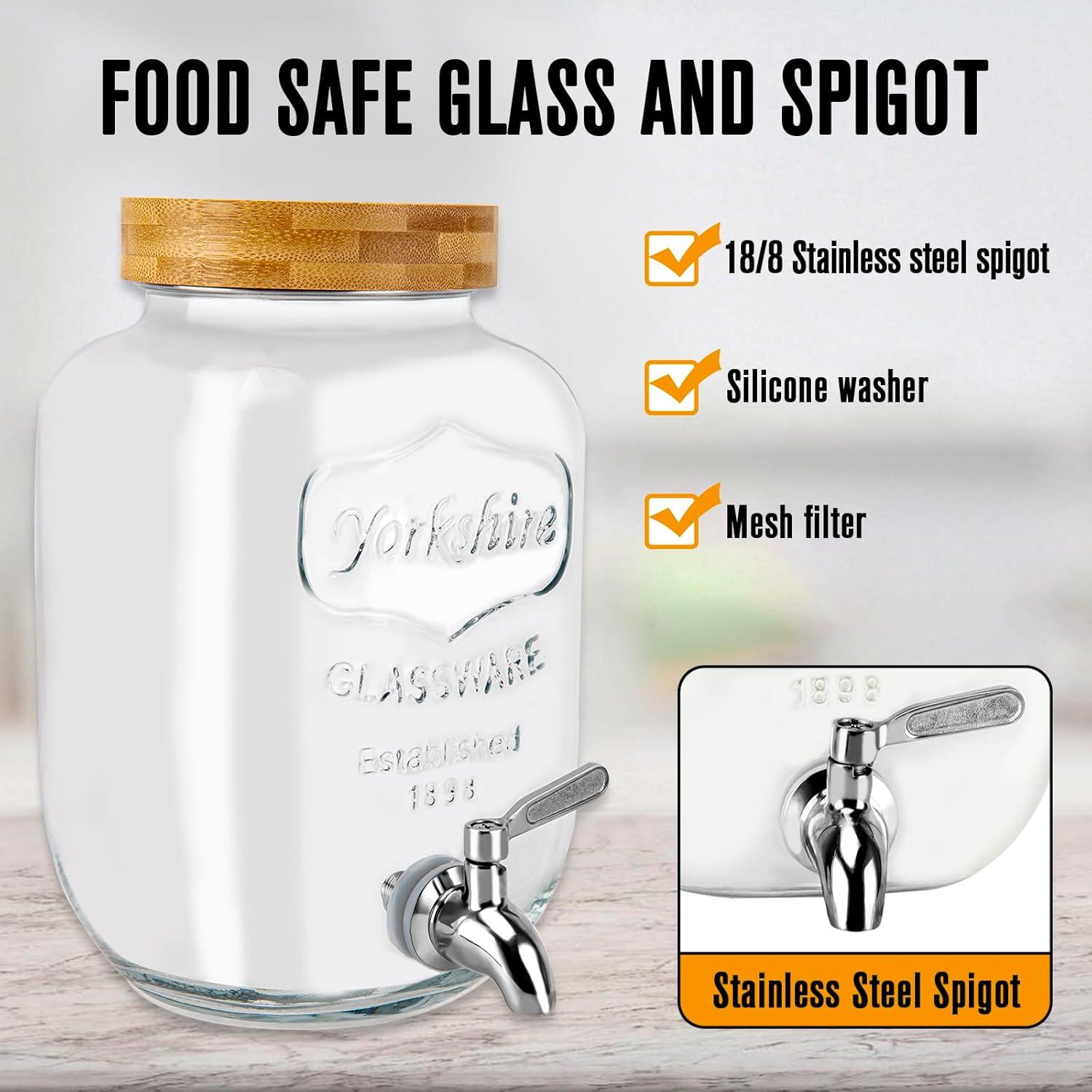 Dispensador de Bebidas de Vidrio MAHOOMMAKH 3.78L con Soporte