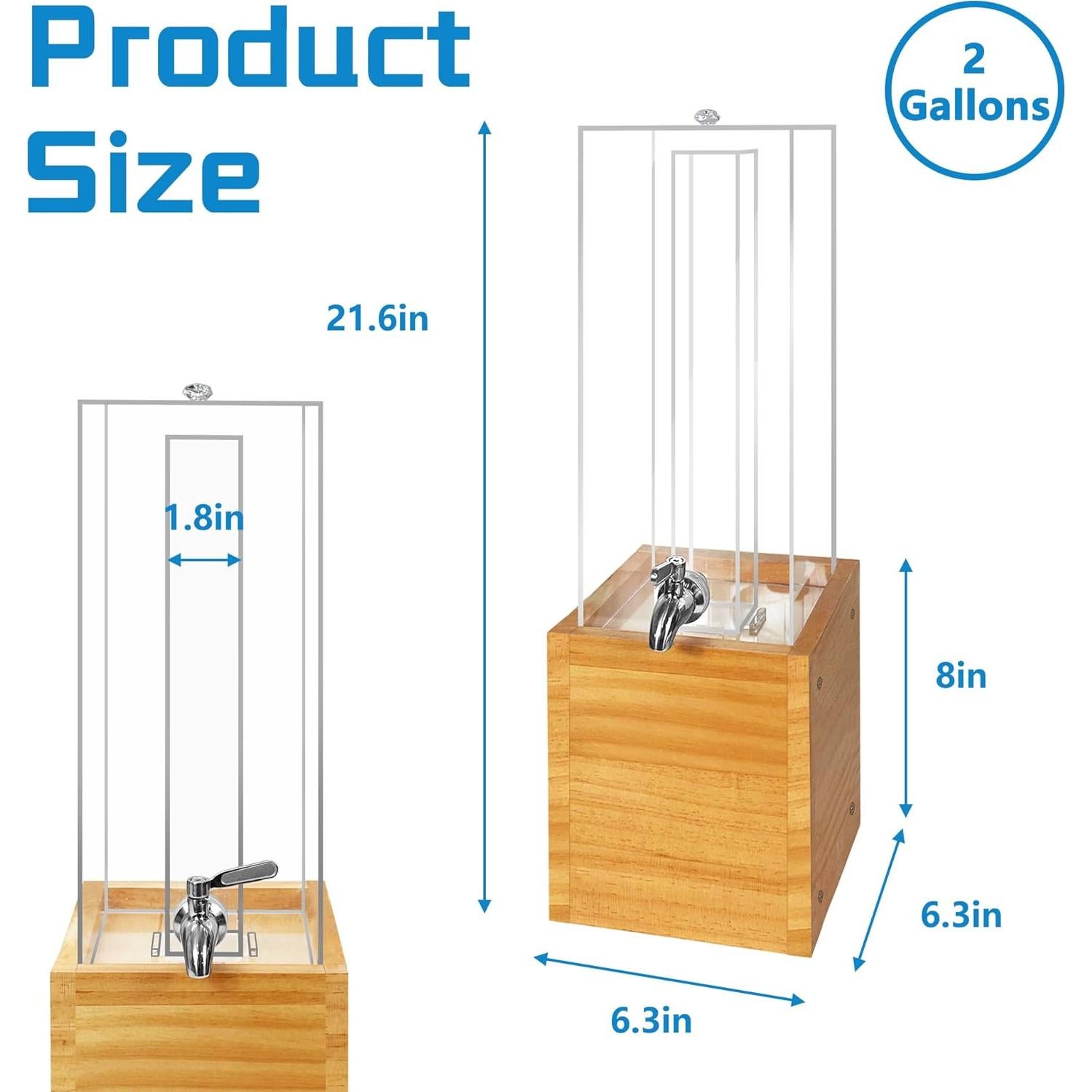 Beverage Dispenser with Stand, 2 Gallon Drink Dispenser, Drink Dispensers for Parties, Individual Ice Container (Wood)