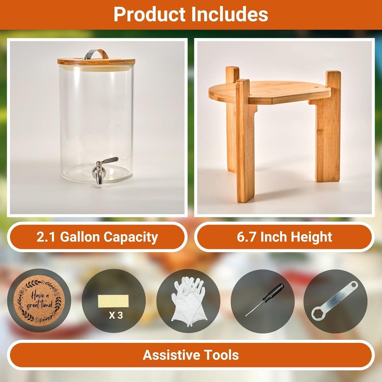 Dispensador de Bebidas de Vidrio Strirumo 2.1 Galones con Grifo