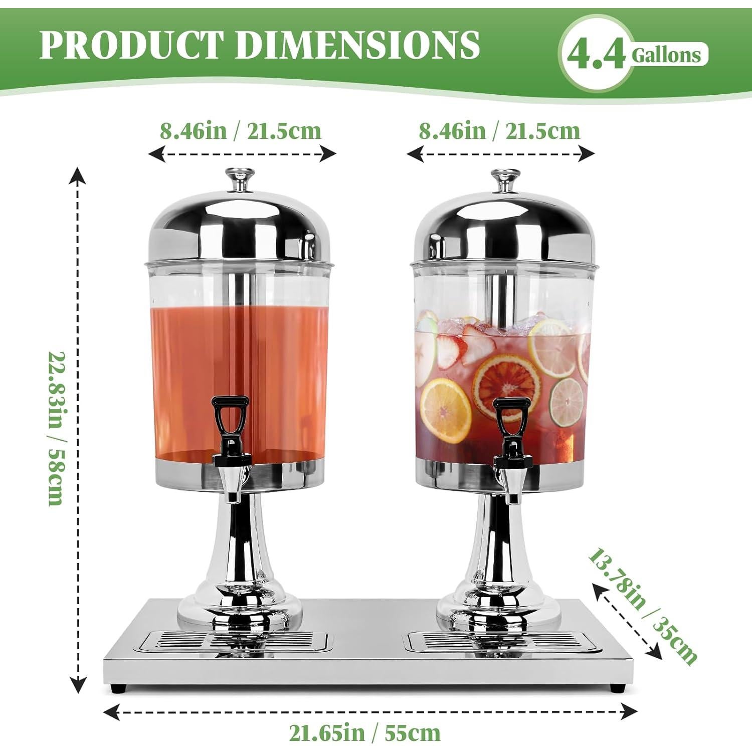 Dispensador de Bebidas Doble 16.6 L Acero Inoxidable Tonchean