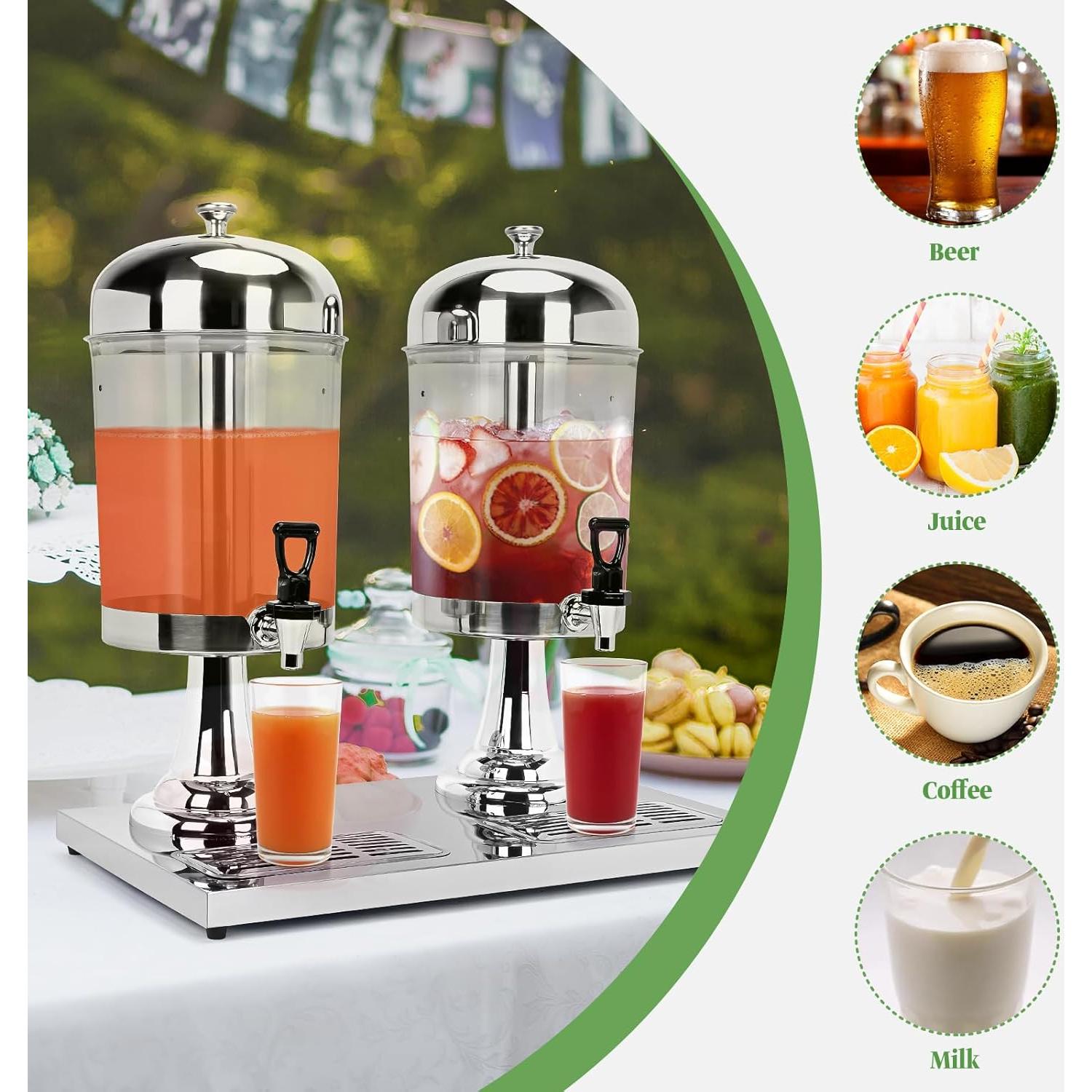 Dispensador de Bebidas Doble 16.6 L Acero Inoxidable Tonchean