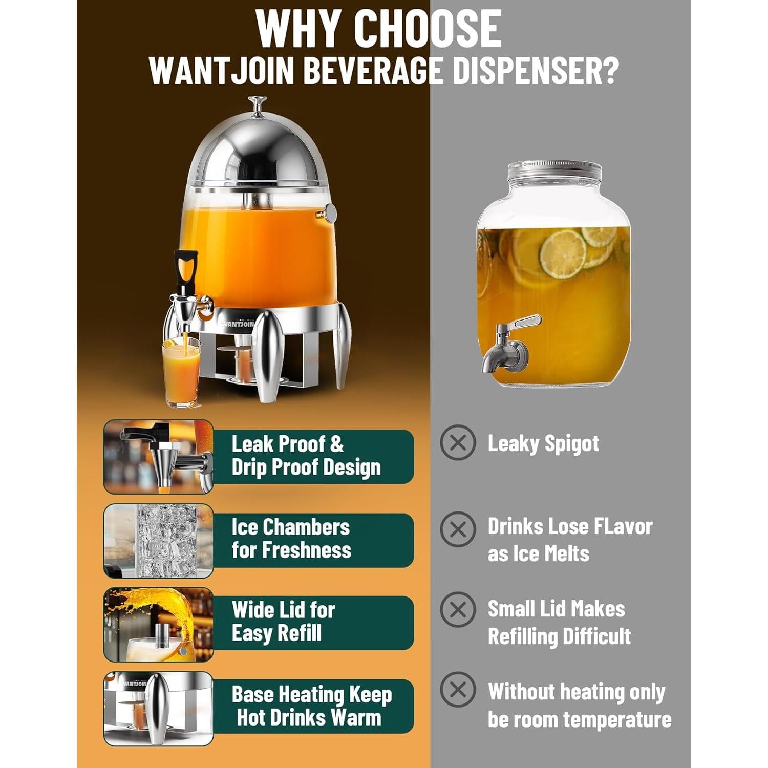 Dispensador de Bebidas WantJoin 3.2 Galones Acero Inoxidable