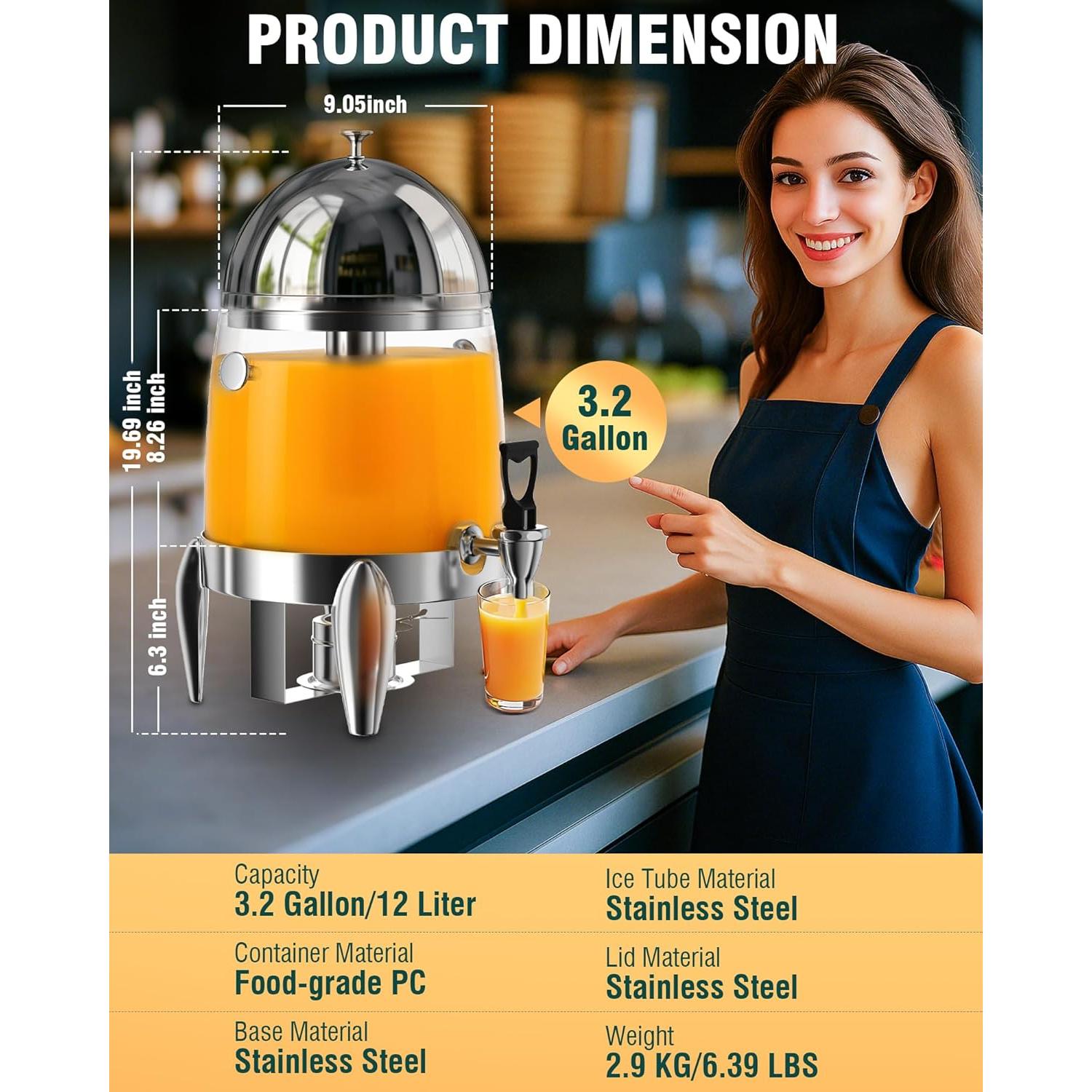 Dispensador de Bebidas WantJoin 3.2 Galones Acero Inoxidable