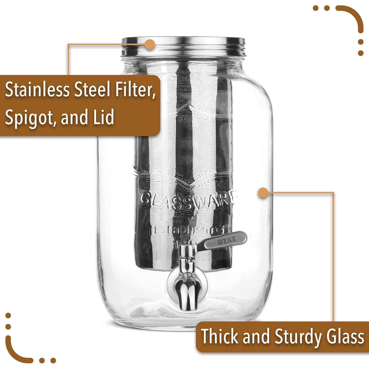 Cafetera Cold Brew BTaT 1 Galón Vidrio Acero Inoxidable