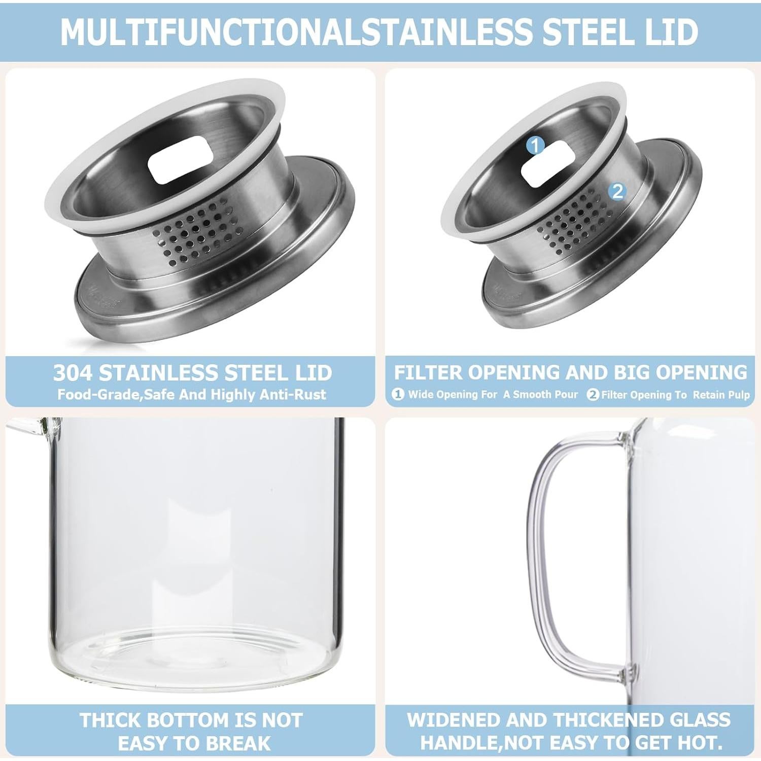 Jarra de Vidrio Yirilan 2L con Tapa y Pico Antigoteo