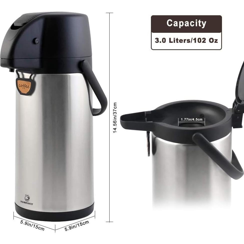 Dispensador de Café Airpot TOMAKEIT 3L Acero Inoxidable Bomba