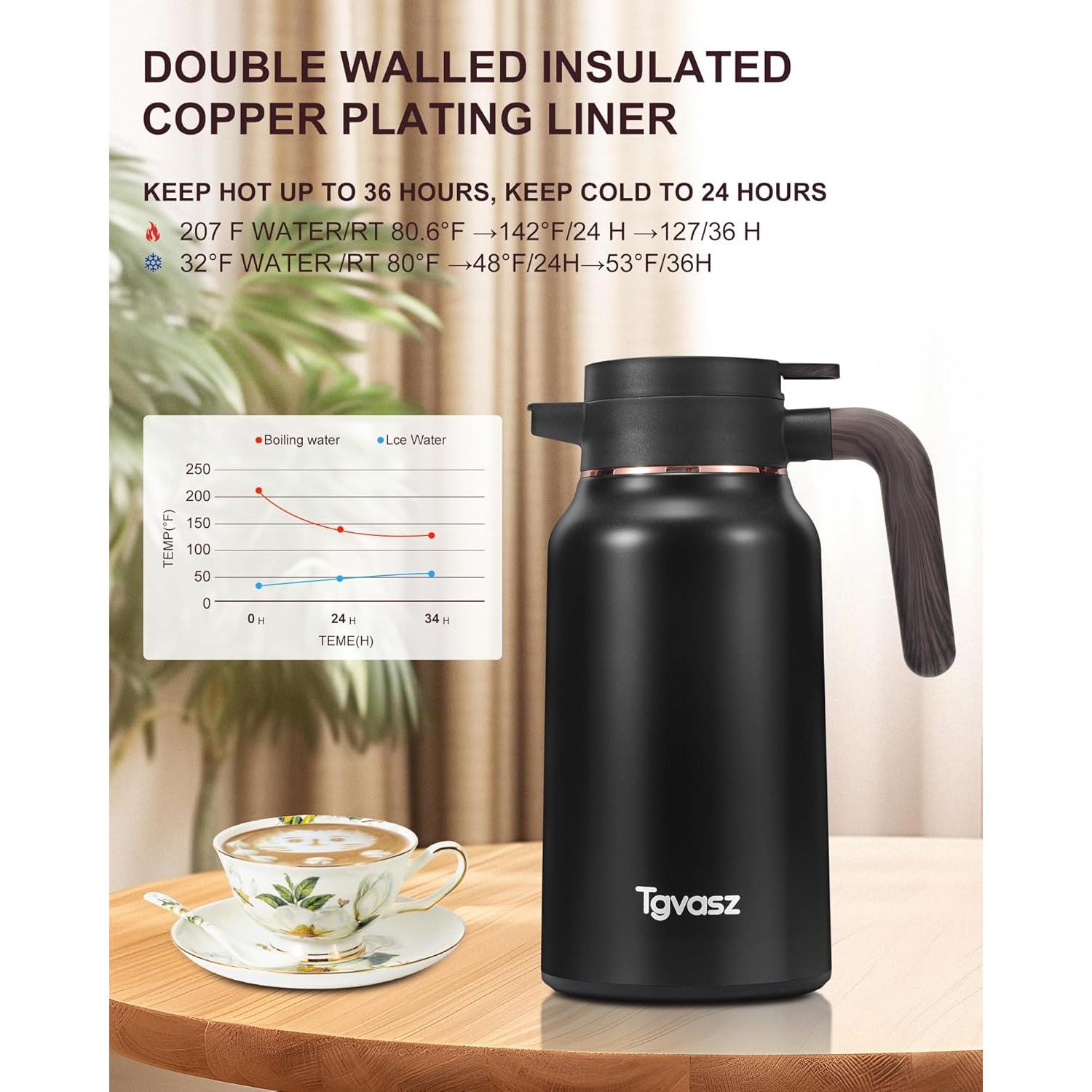 Jarra Térmica 2.1L Tgvasz Negra - Aislada 36h Caliente