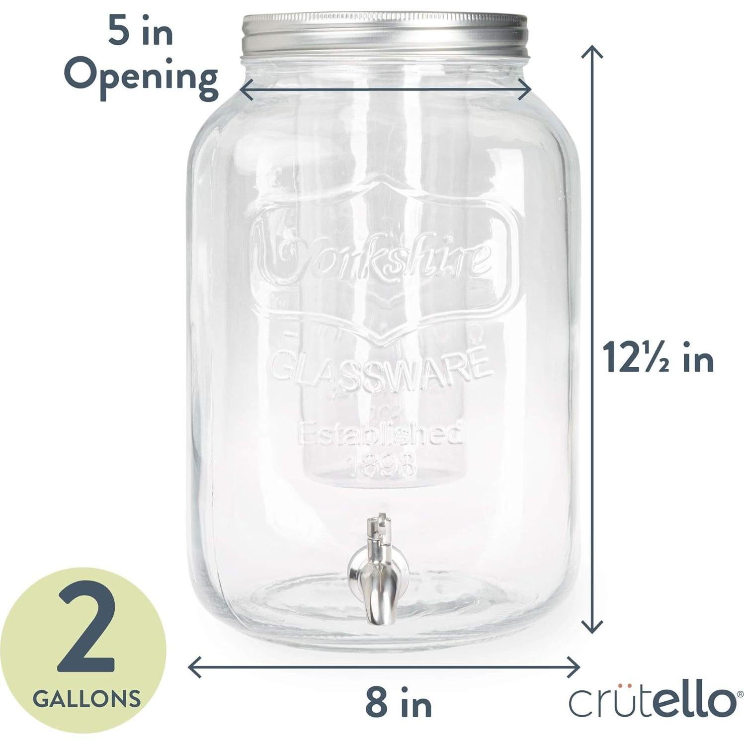 Dispensador de Bebidas de Vidrio Crutello 7.57L con Grifo Inoxidable