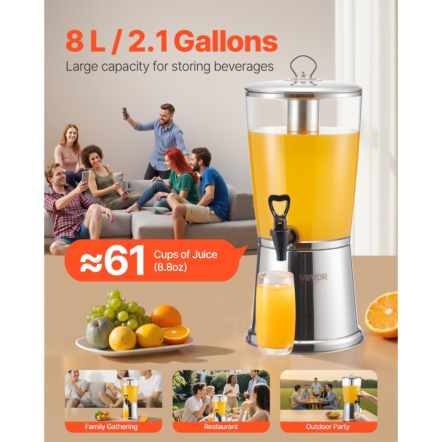 Dispensador de Bebidas VEVOR 8L Acero Inoxidable con Grifo