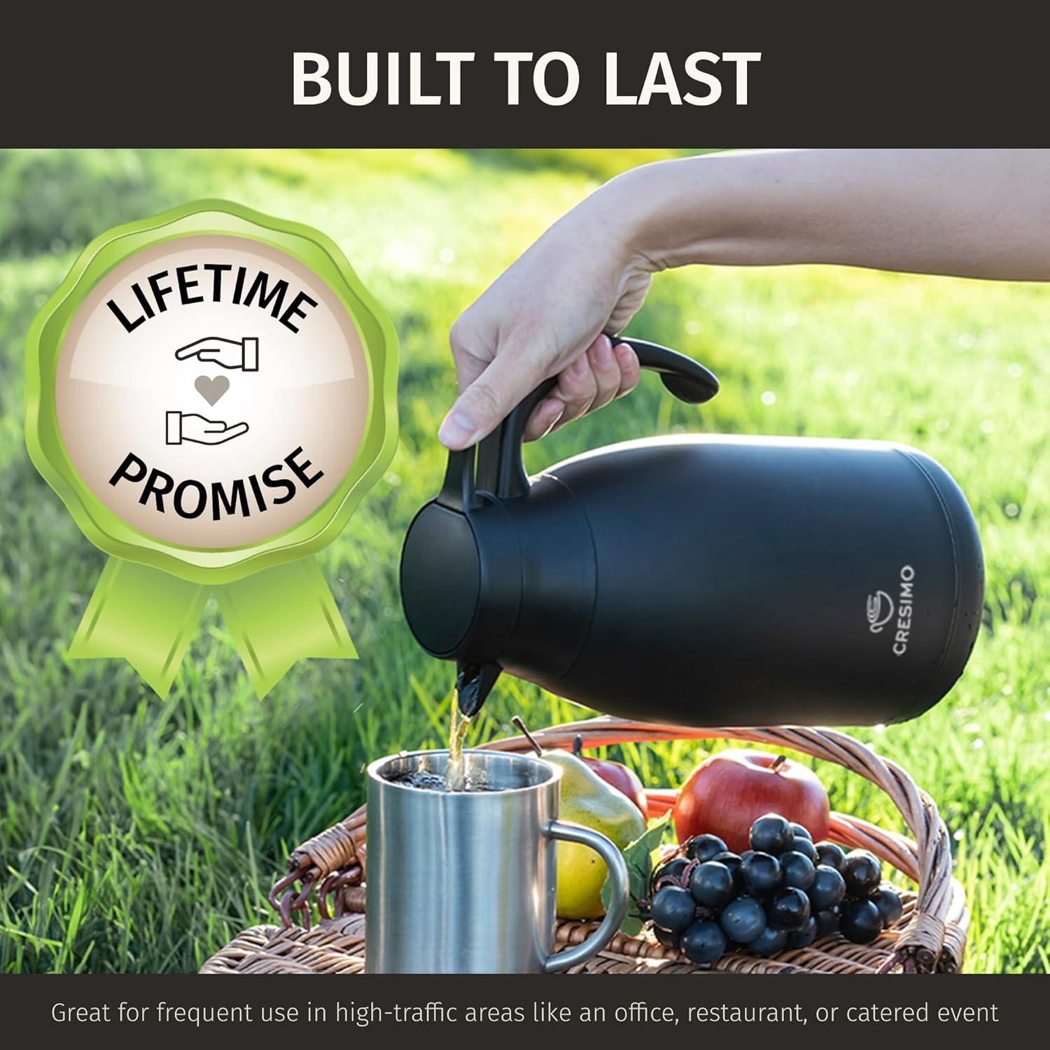 Jarra Térmica Cresimo 2L Acero Inoxidable Negra - Calor 12h Frío 36h